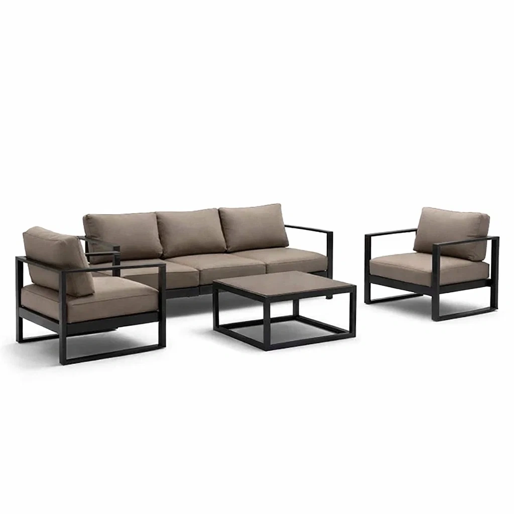 Ensemble de salon de jardin 4 pièces en métal et tissu beige-MOBILIALUX