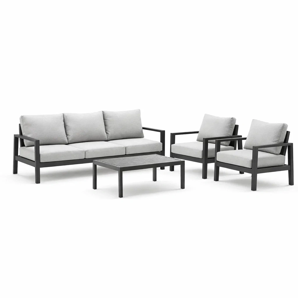 Ensemble salon de jardin en métal et tissu gris-MOBILIALUX