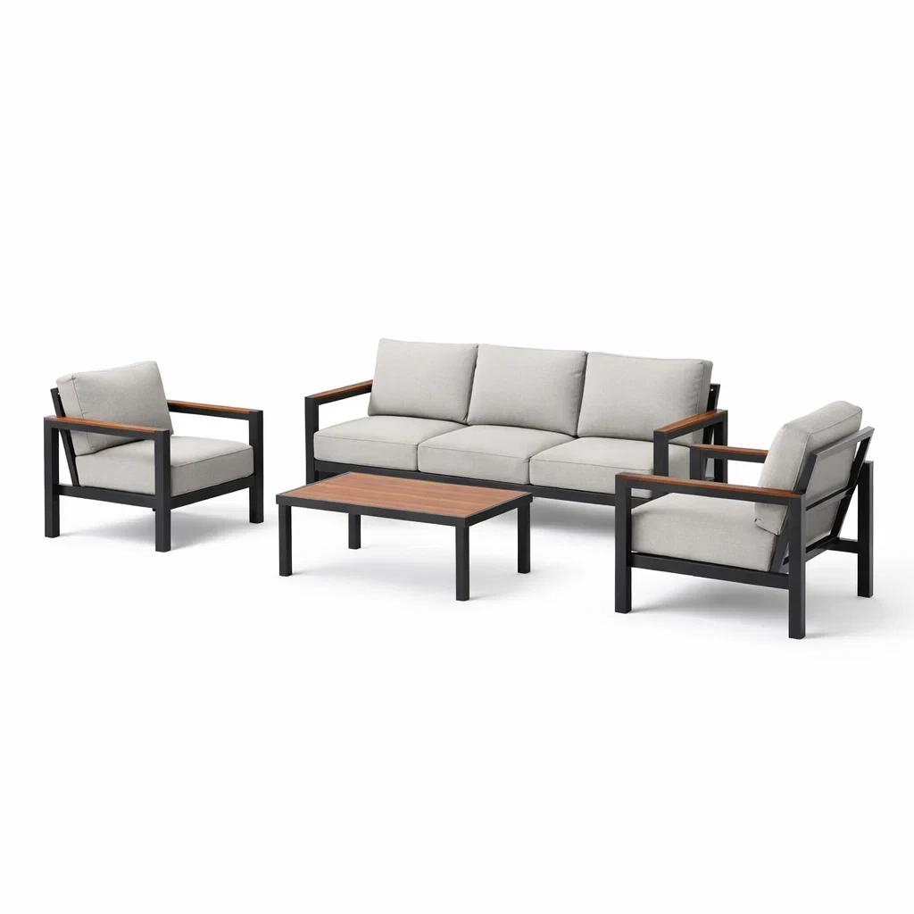 Ensemble de mobilier d'extérieur en aluminium avec coussins en polyester gris-MOBILIALUX