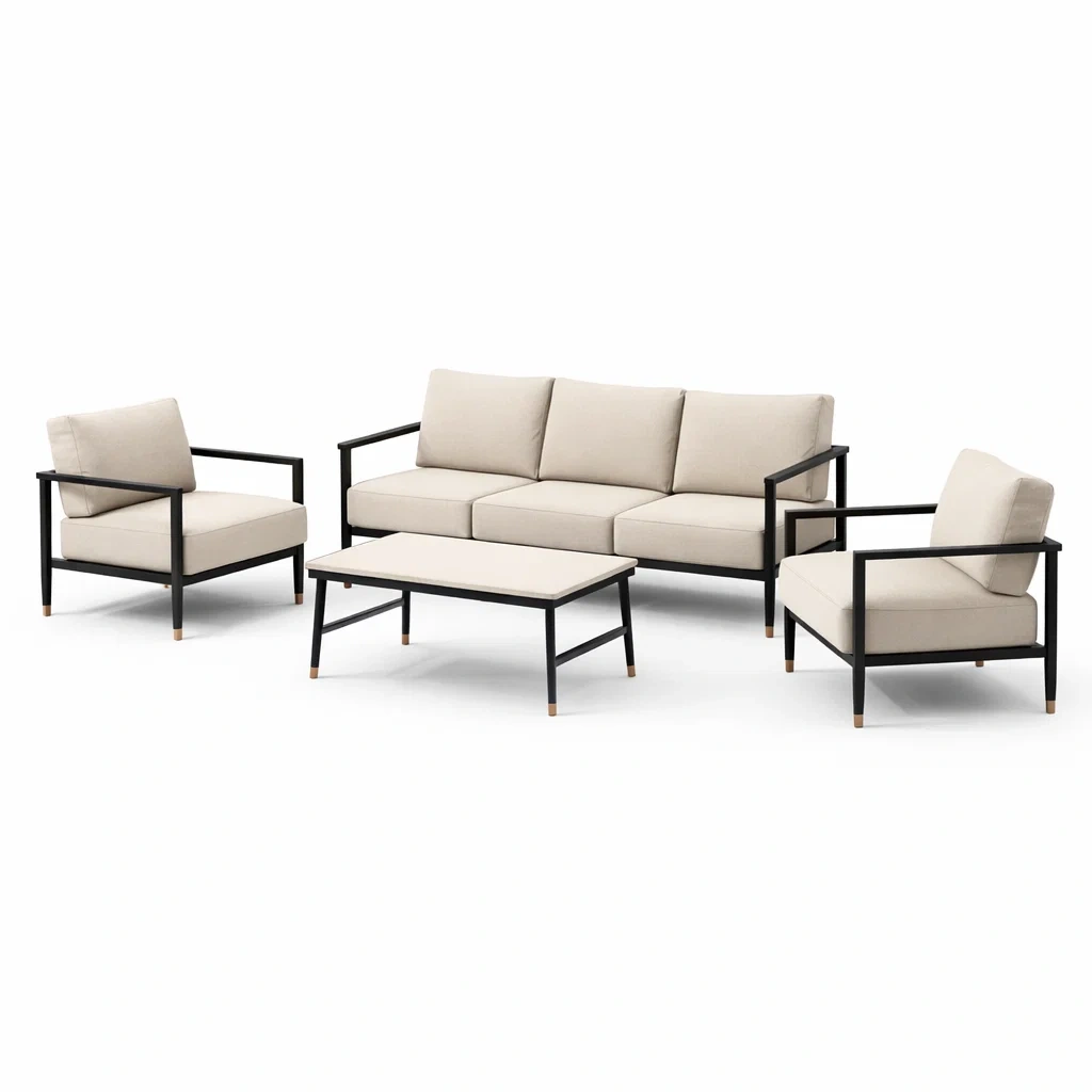 Ensemble de salon extérieur en métal et tissu Beige-MOBILIALUX