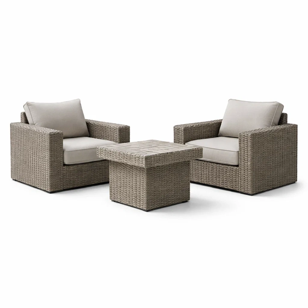 Ensemble de Salon de Jardin en Résine Tressée Gris-MOBILIALUX