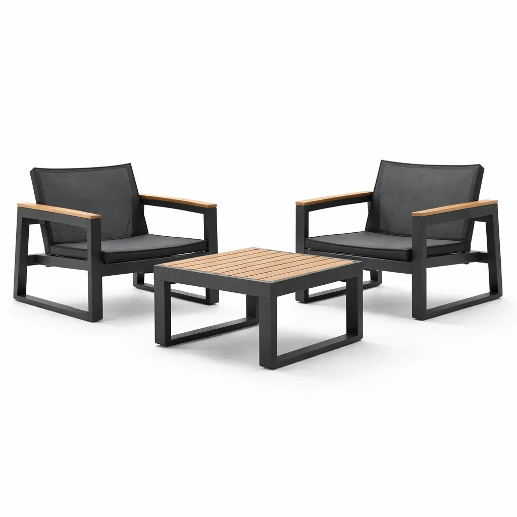 Ensemble de mobilier de jardin en aluminium et bois Noir-MOBILIALUX
