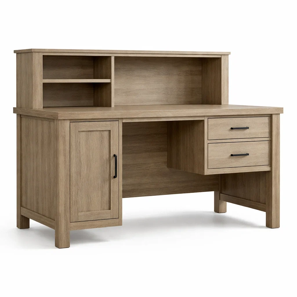 Bureau en bois avec étagères et tiroirs-MOBILIALUX