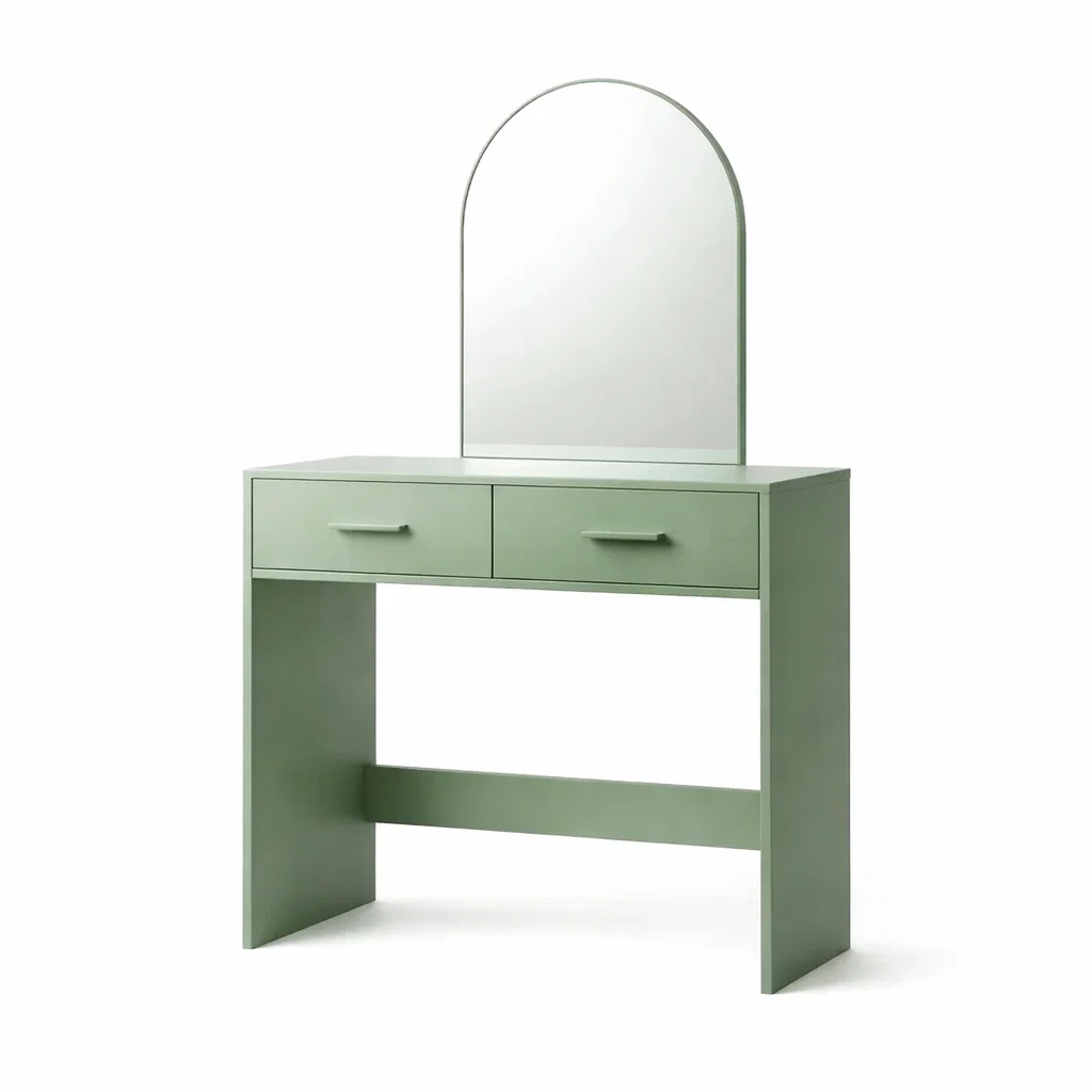 Coiffeuse en Bois Vert avec Miroir et Tiroirs-MOBILIALUX