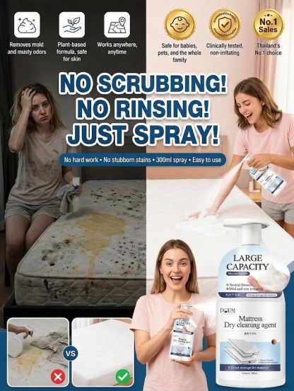  [🛌 3 SECONDS ERASE ALL MATTRESS STAINS! 🧼]No-Rinse Mattress Cleaning Spray