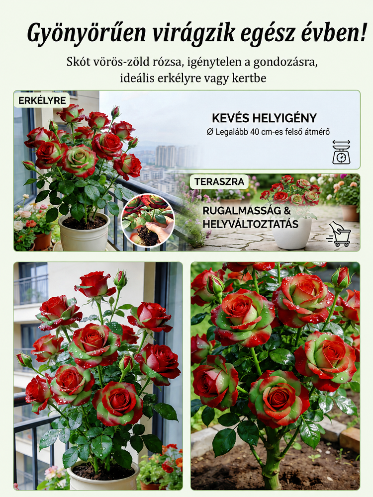 🌹Skót piros-zöld rózsatő | 80% Akció + Utánvét, 14 Napos Próba