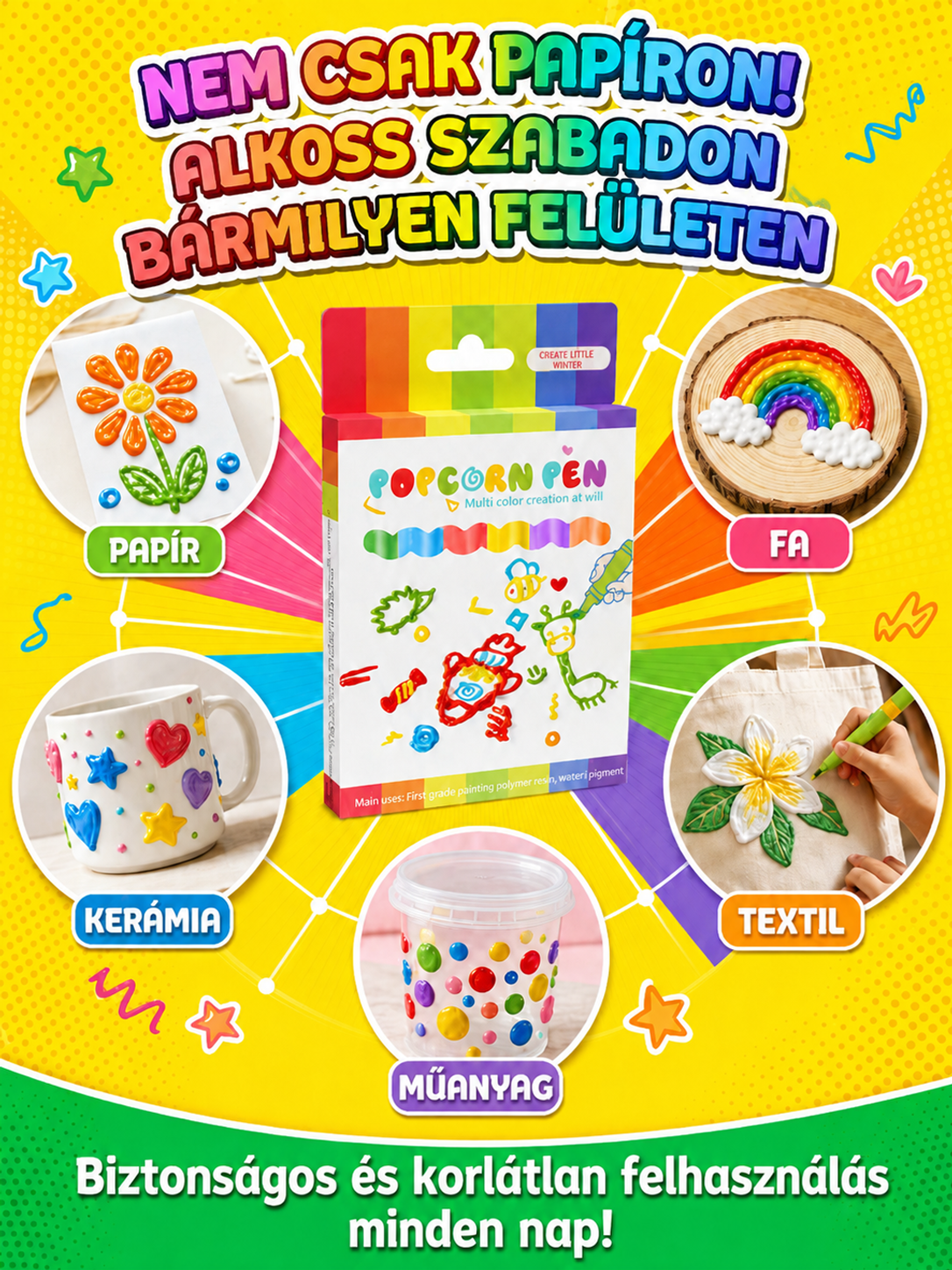 【A síkfestés térbeli művészetté alakul】🎨 "Popcorn" 3D Térbeli Rajztoll - Fejlesztő játék gyerekeknek (-50%)