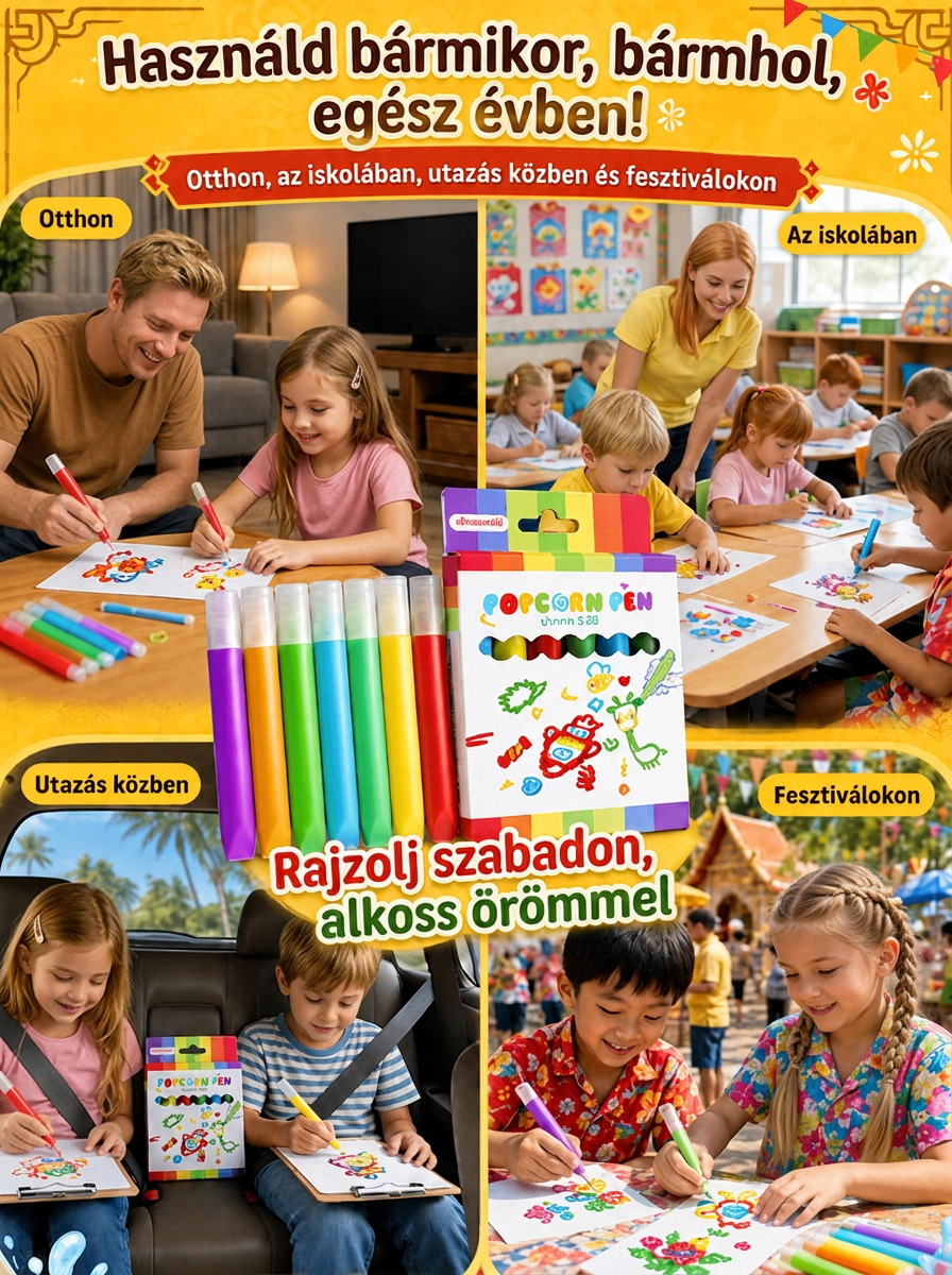 【A síkfestés térbeli művészetté alakul】🎨 "Popcorn" 3D Térbeli Rajztoll - Fejlesztő játék gyerekeknek (-50%)