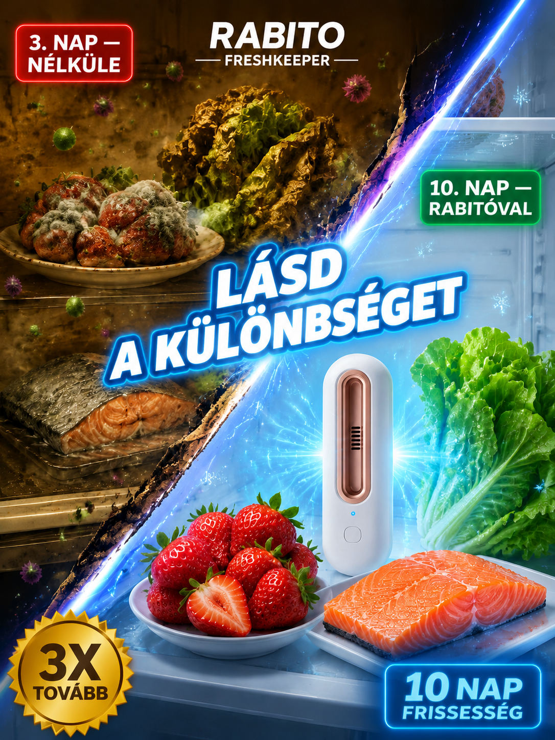 👑Prémium Okos Hűtő Szagtalanító és Baktériumölő (3X Frissesség) - 50% OFF + Utánvét