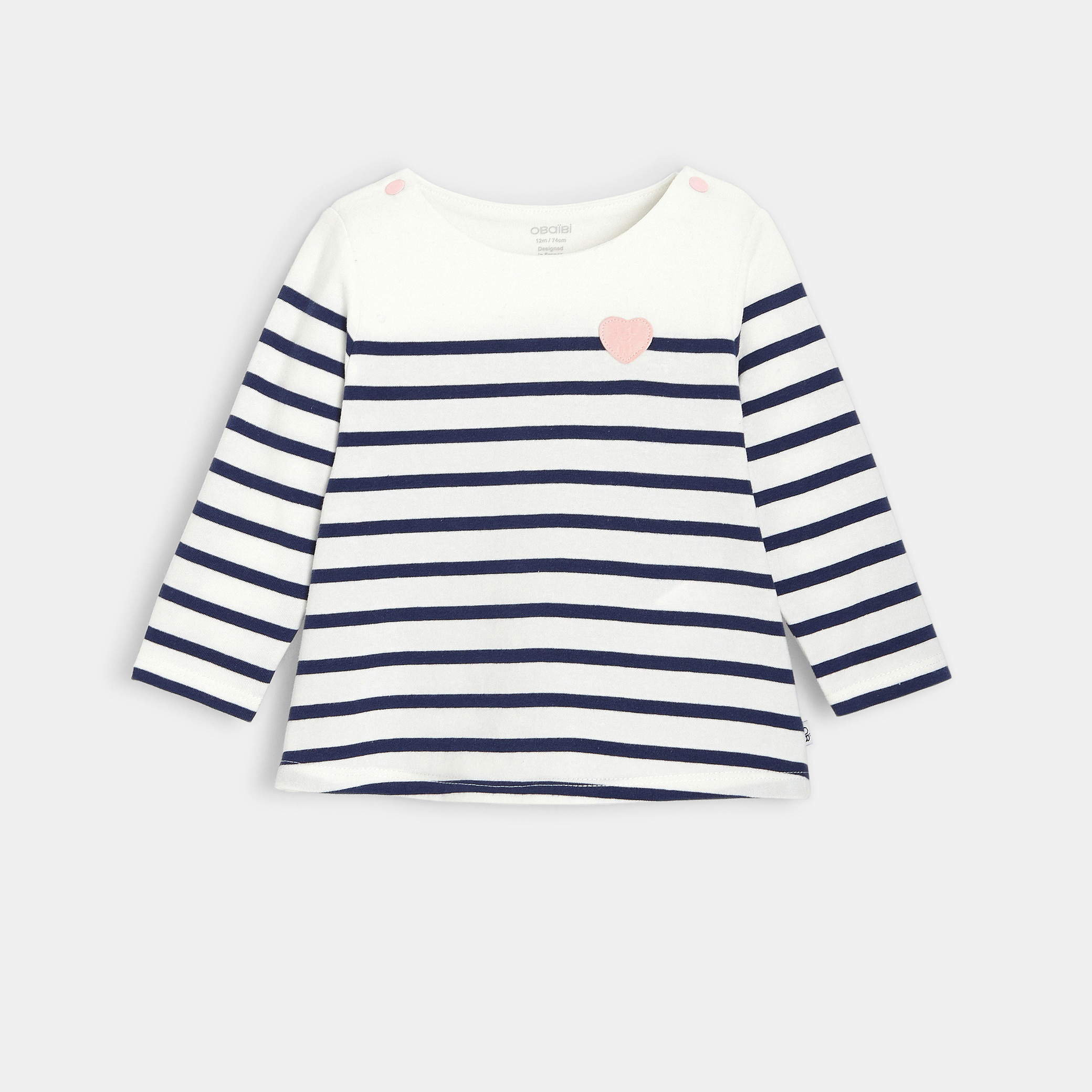 T-shirt rose rayé bébé fille - Rayures bleu