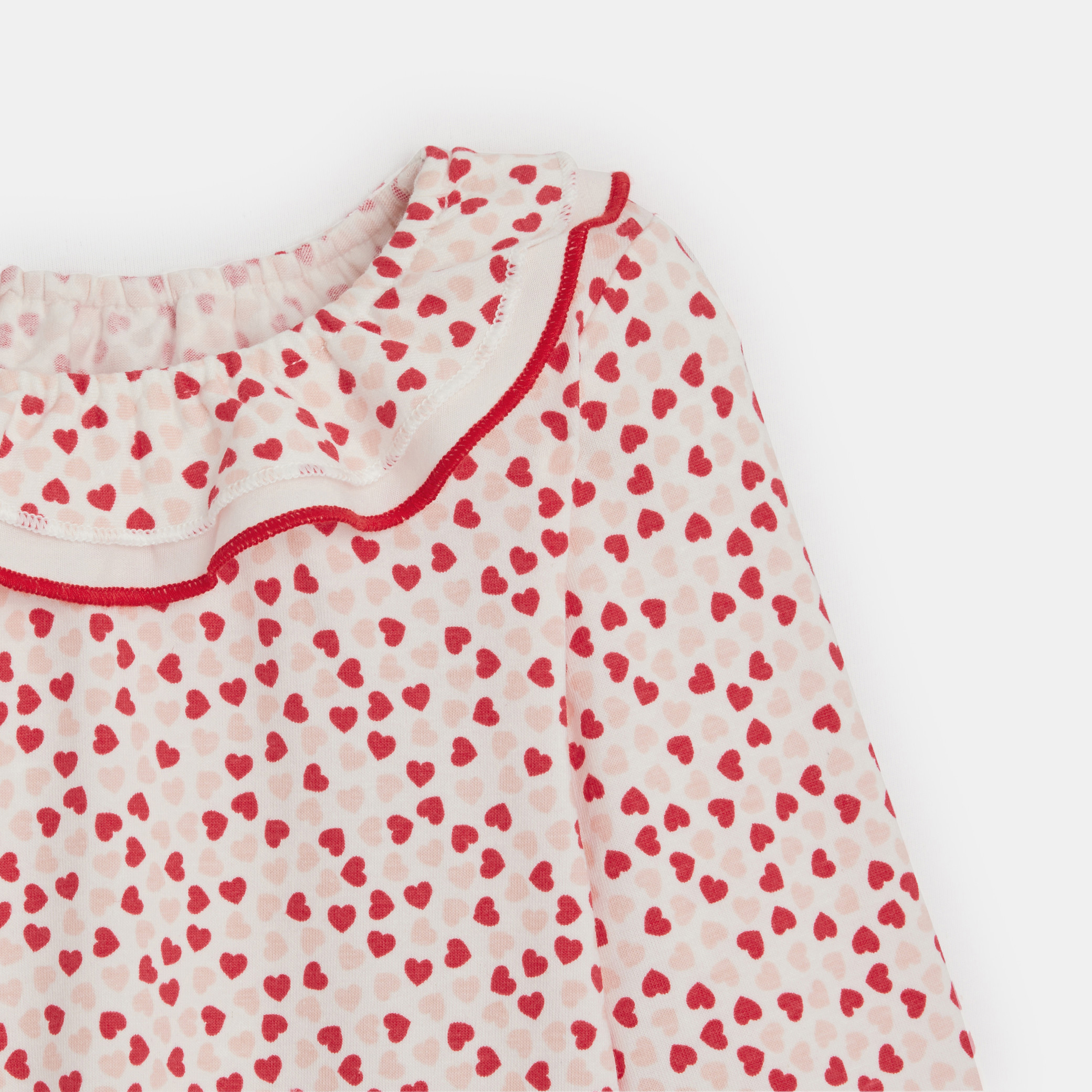 T-shirt col volanté blanc bébé fille - Imprimé rose