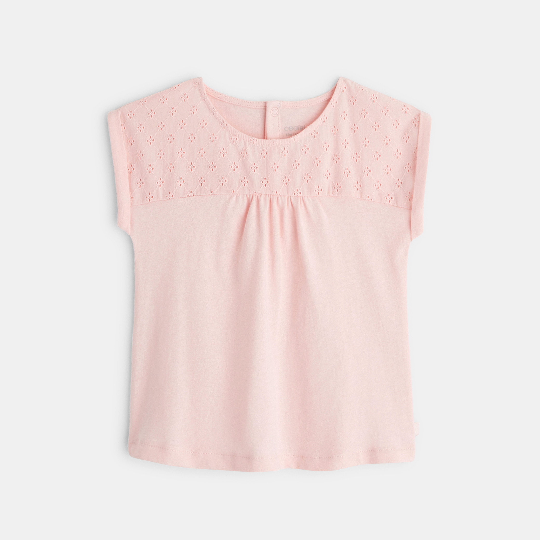 T-shirt bi-matière broderie anglaise violet bébé fille - Rose Thé