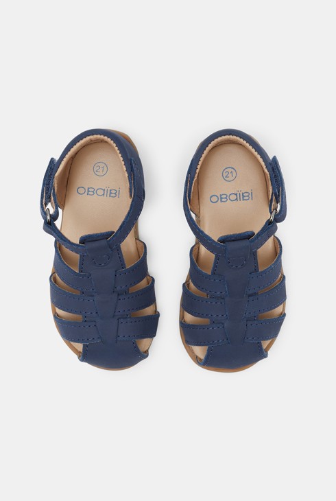 Sandales premiers pas tout cuir bleues bébé garçon 2