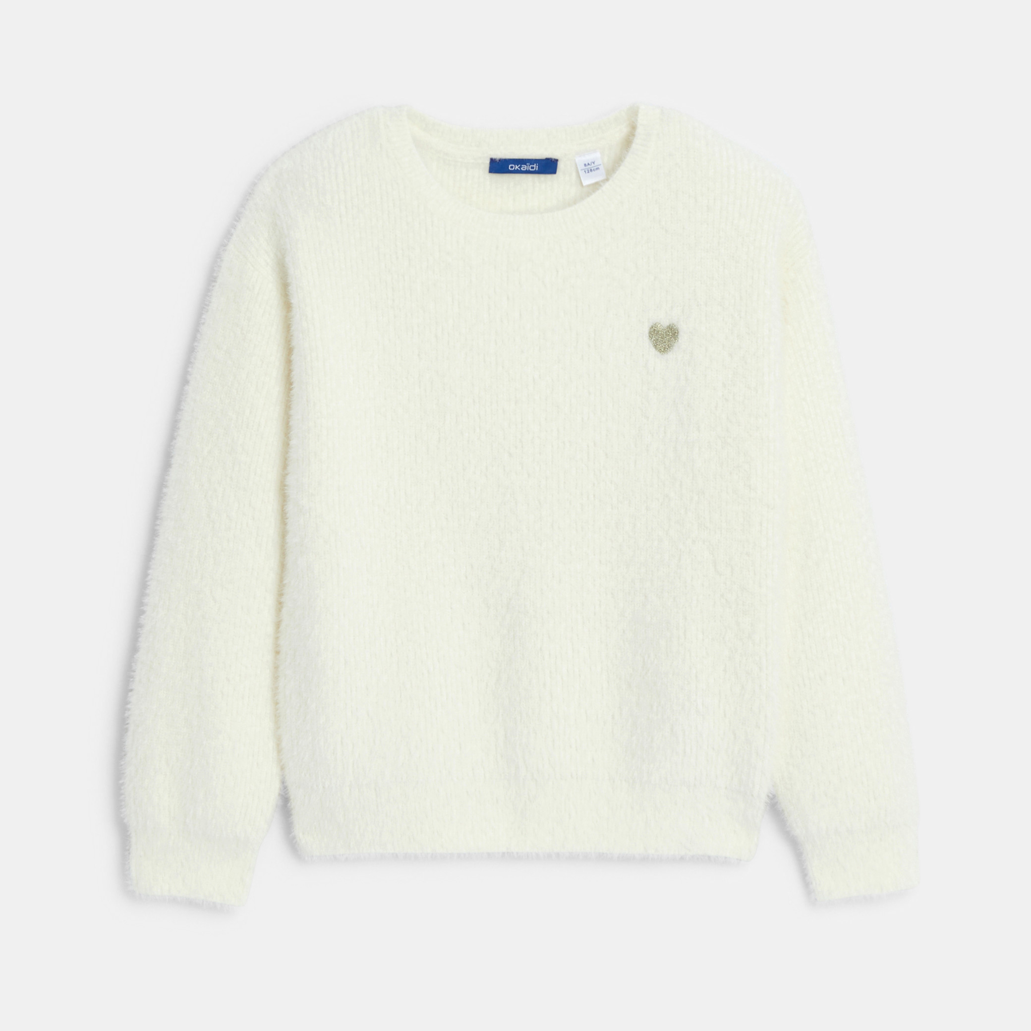 Pull côtelé moelleux écru Fille - Blanc écru