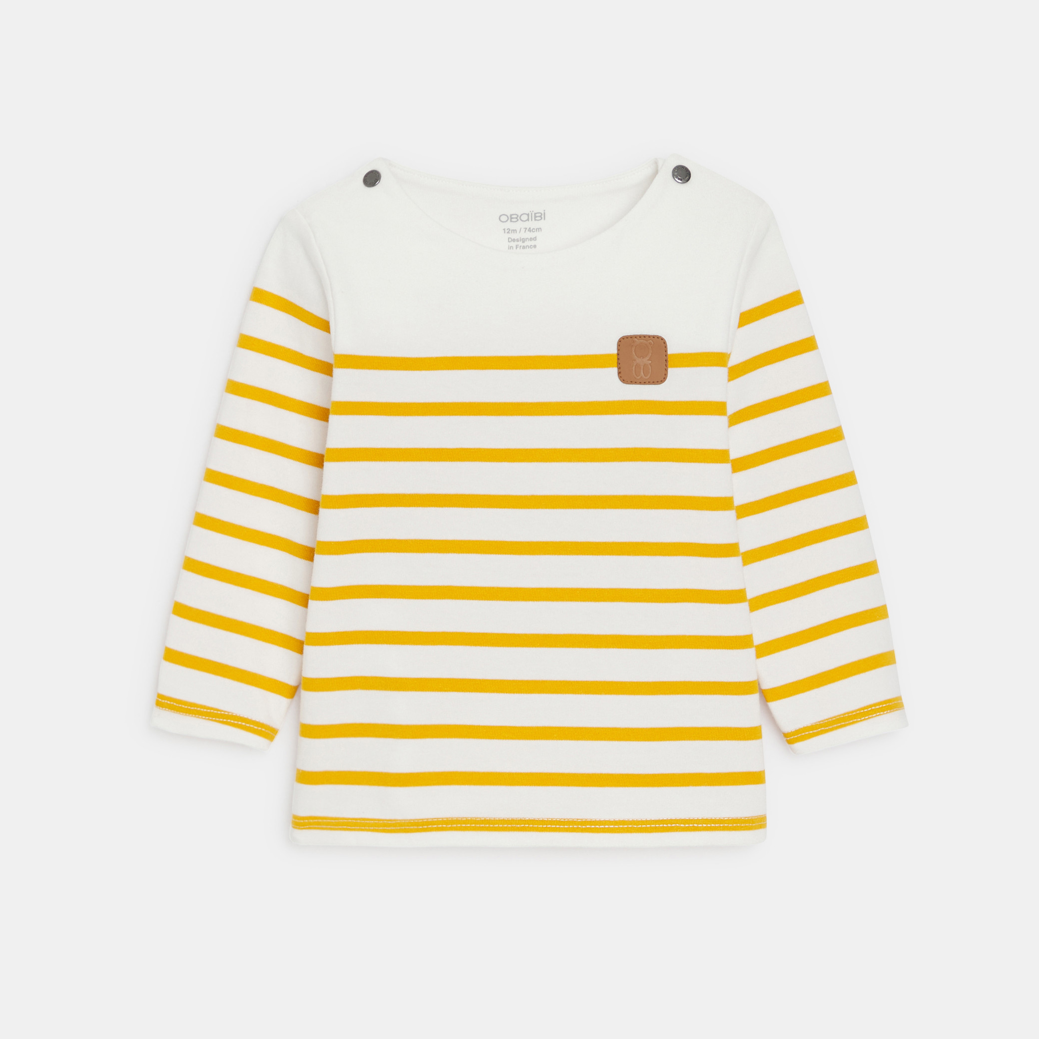 T-shirt marinière bleu bébé garçon - Rayures jaune