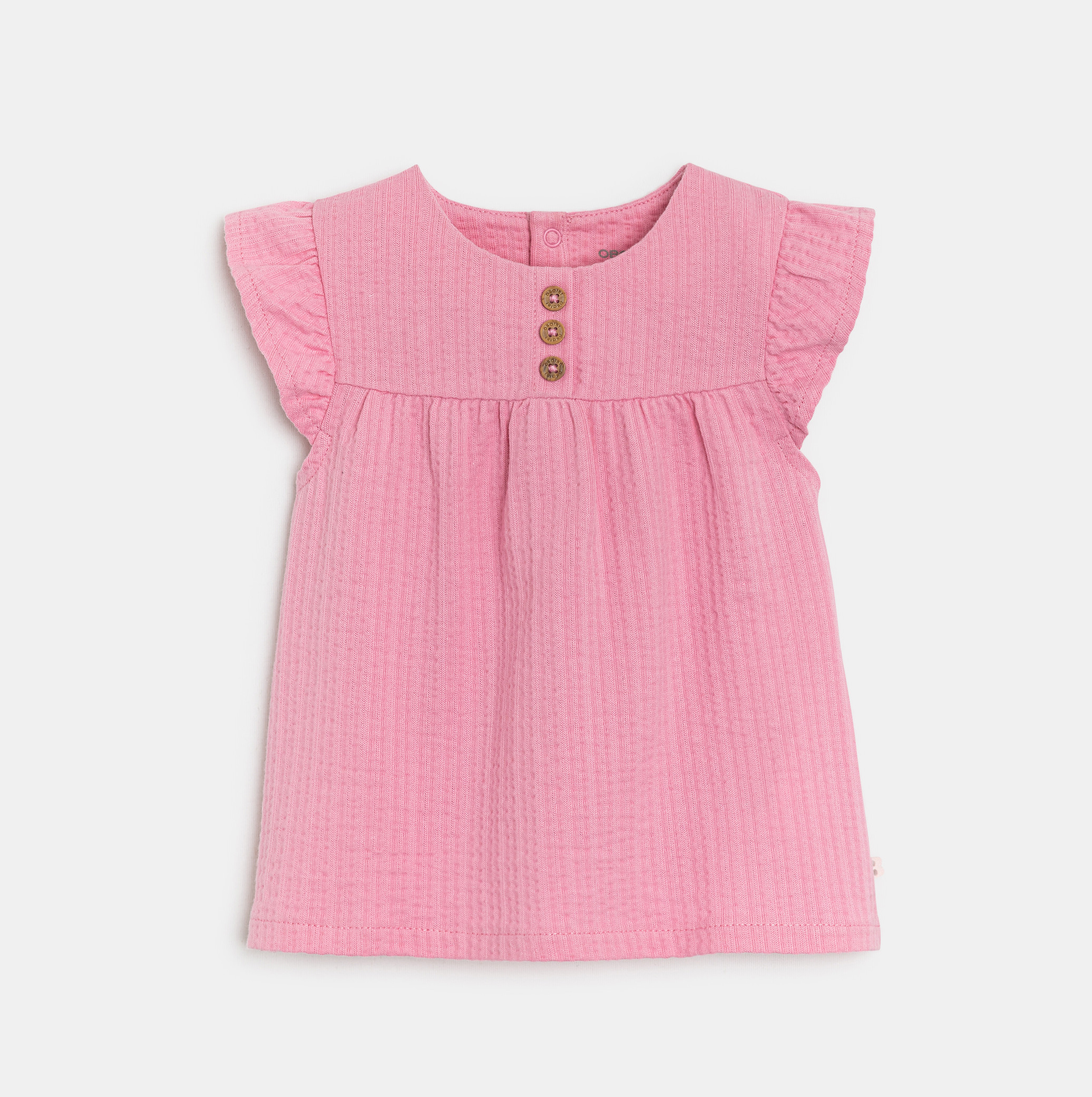 Blouse coton seersucker rose bébé fille - Rose Moyen Fonce
