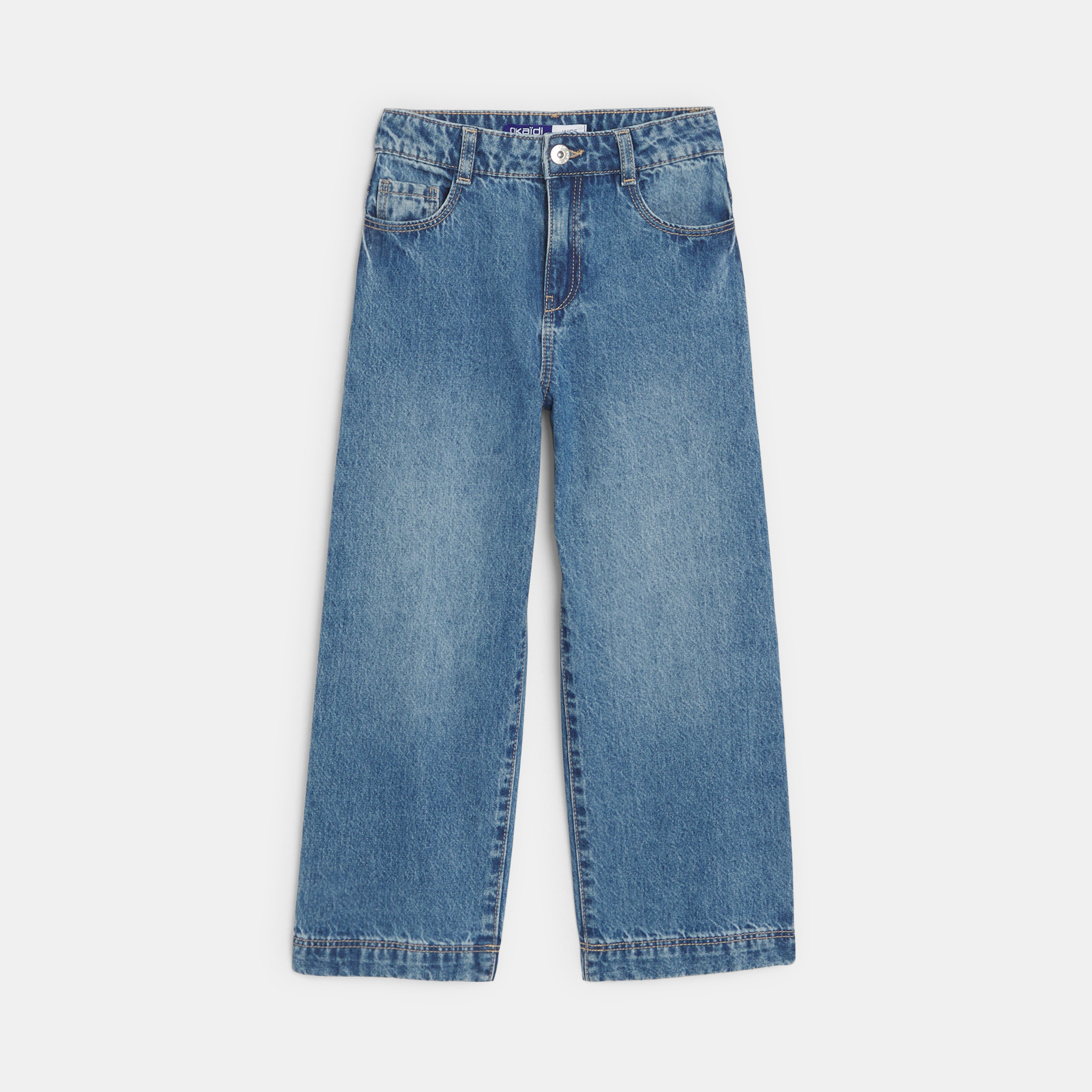 Jean large délavé bleu clair Fille - Denim bleu stone