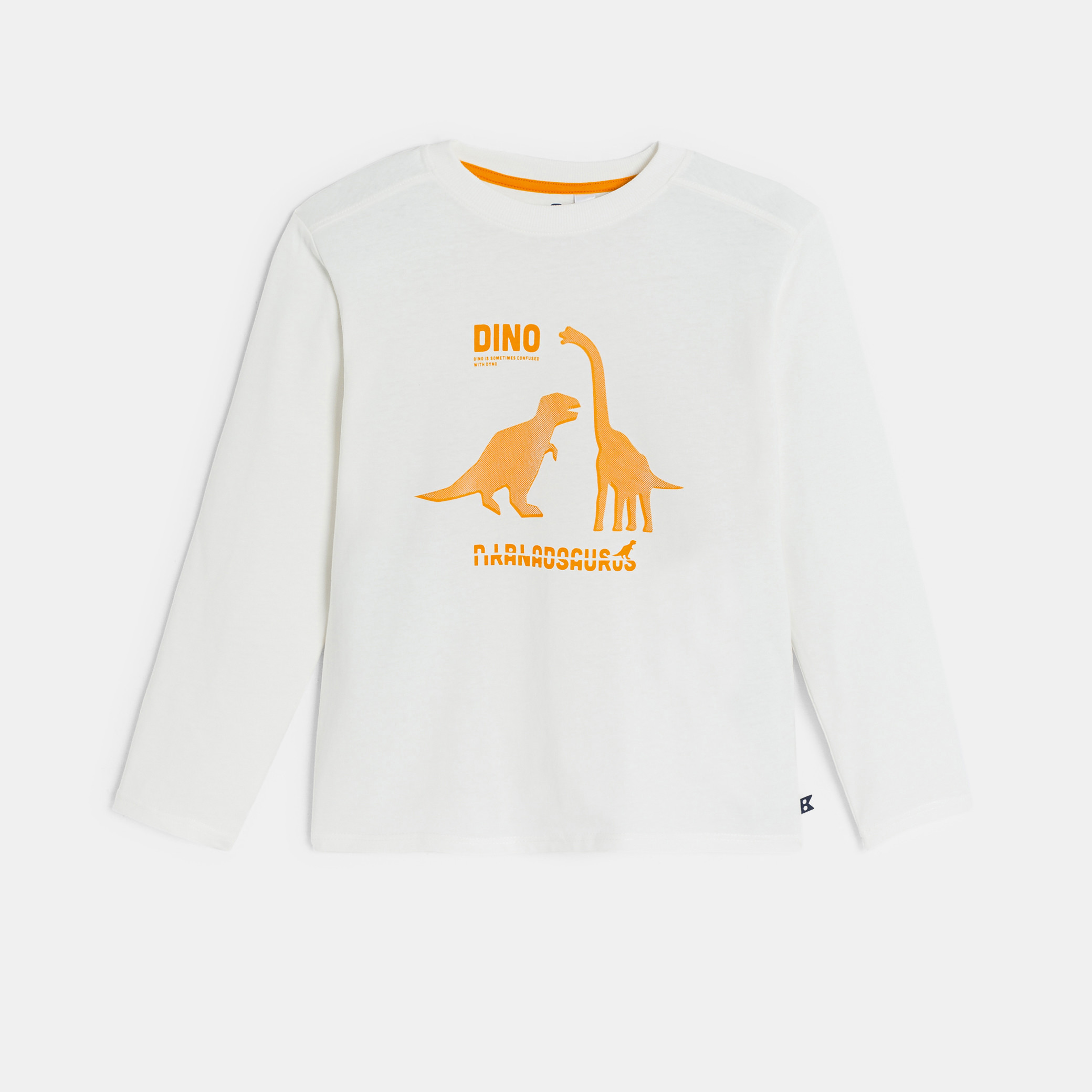 T-shirt manches longues dinosaure marron Garçon - blanc mouton