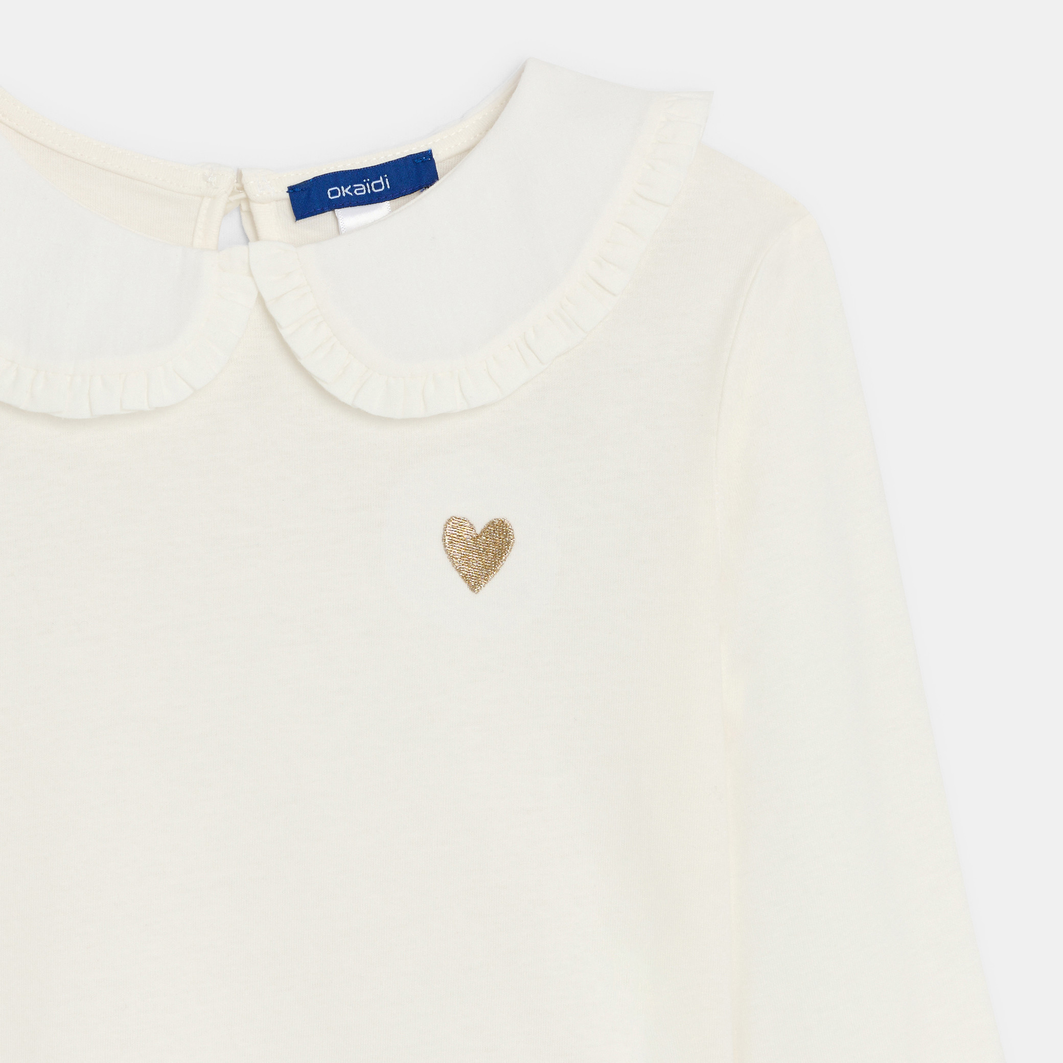 T-shirt manches longues col Claudine blanc Fille - Blanc écru