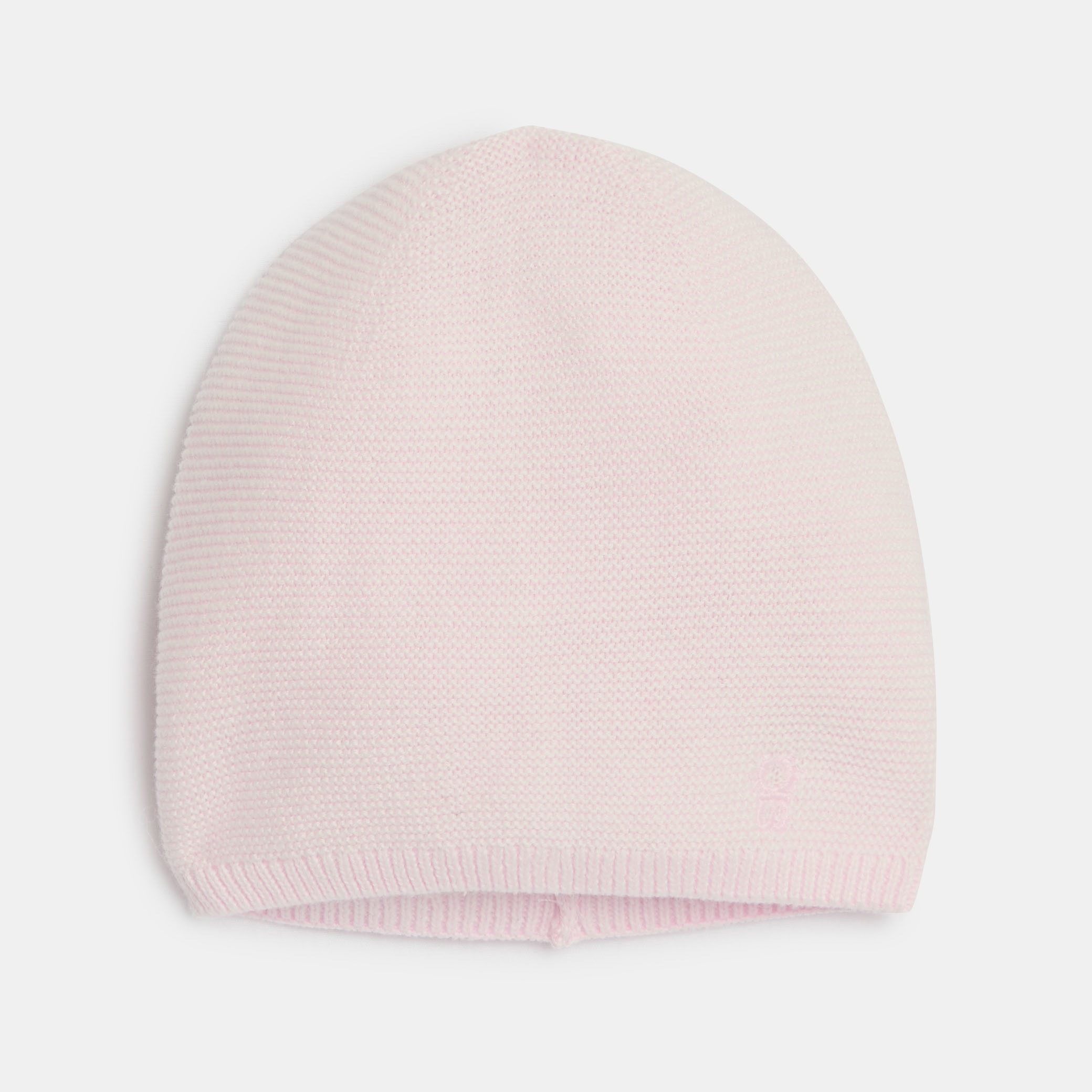 Bonnet en maille côtelée rose naissance - rose