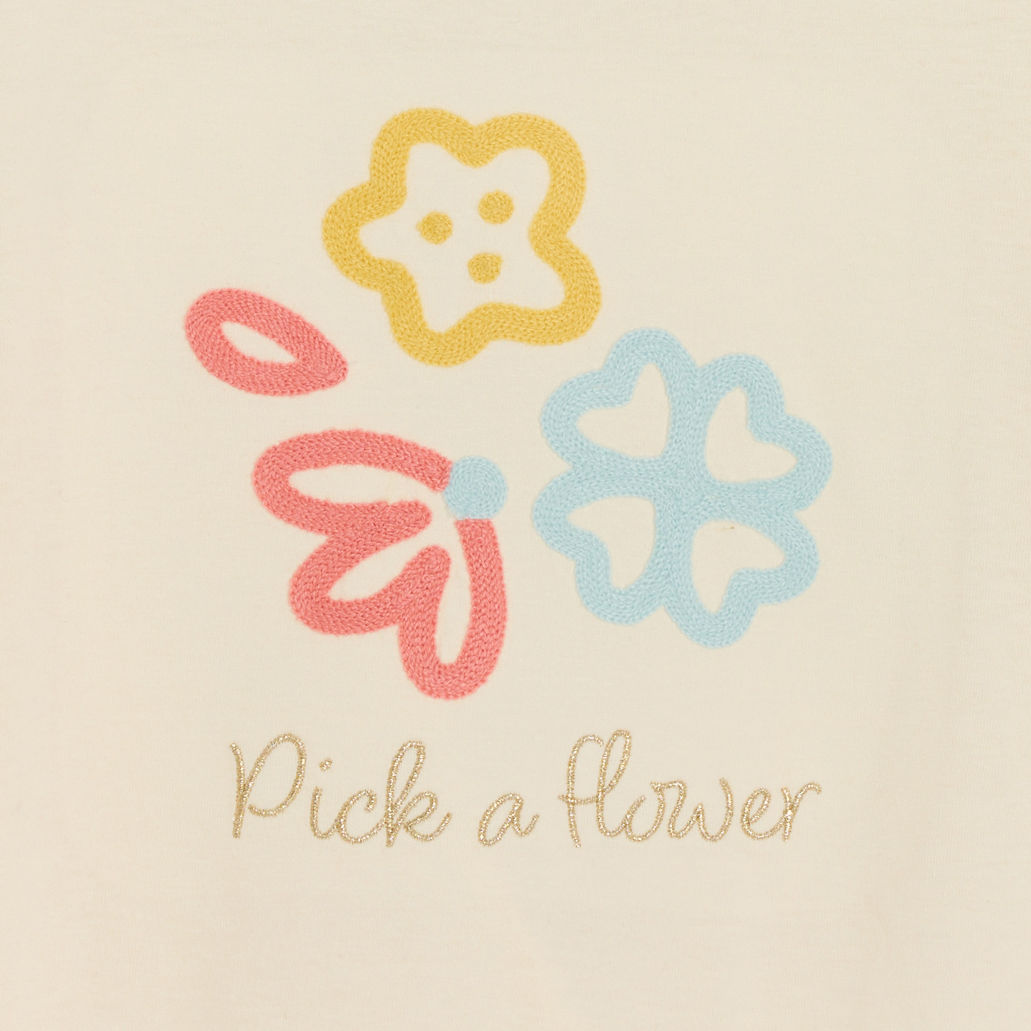 T-shirt brodé fleurs rose fille - Blanc Meringue