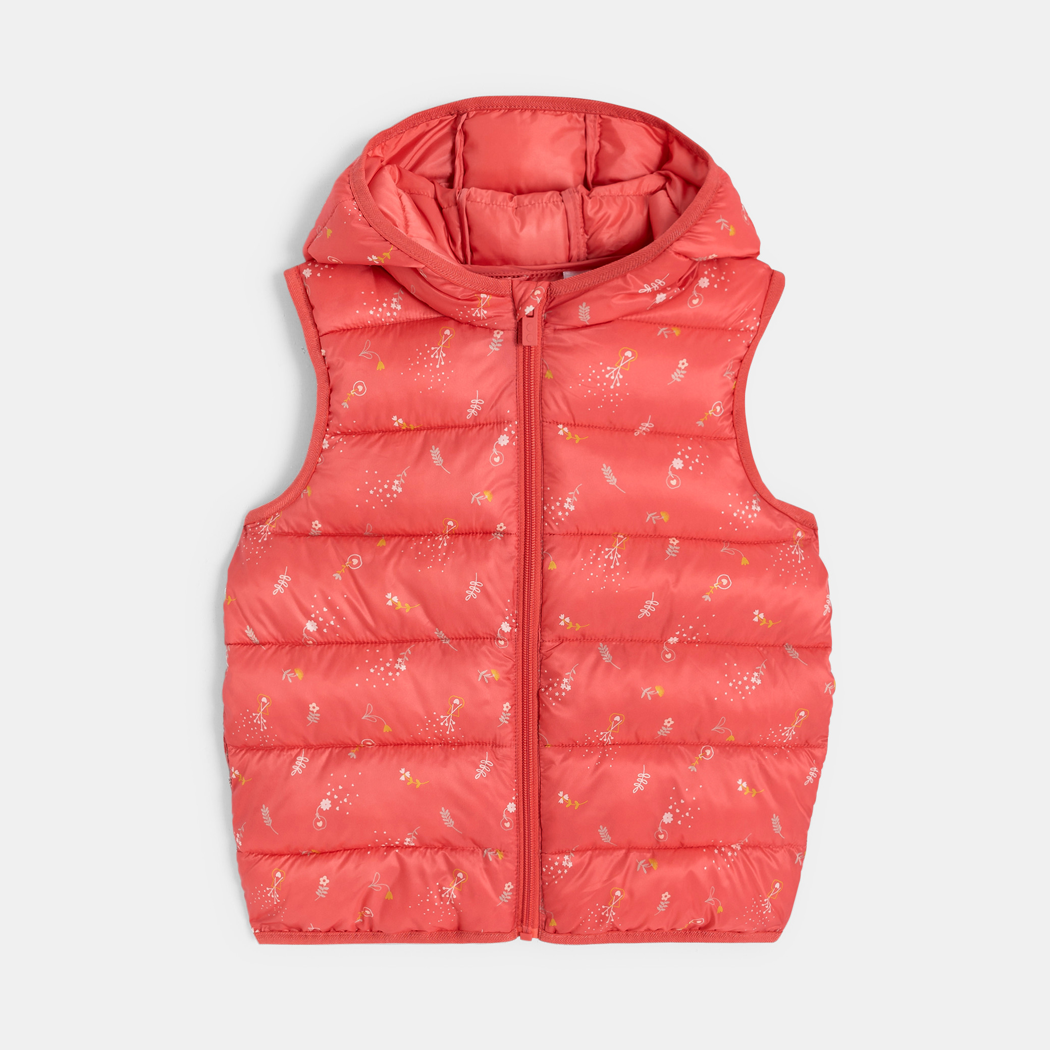 Doudoune sans manches à capuche orange Fille - Imprimé rose