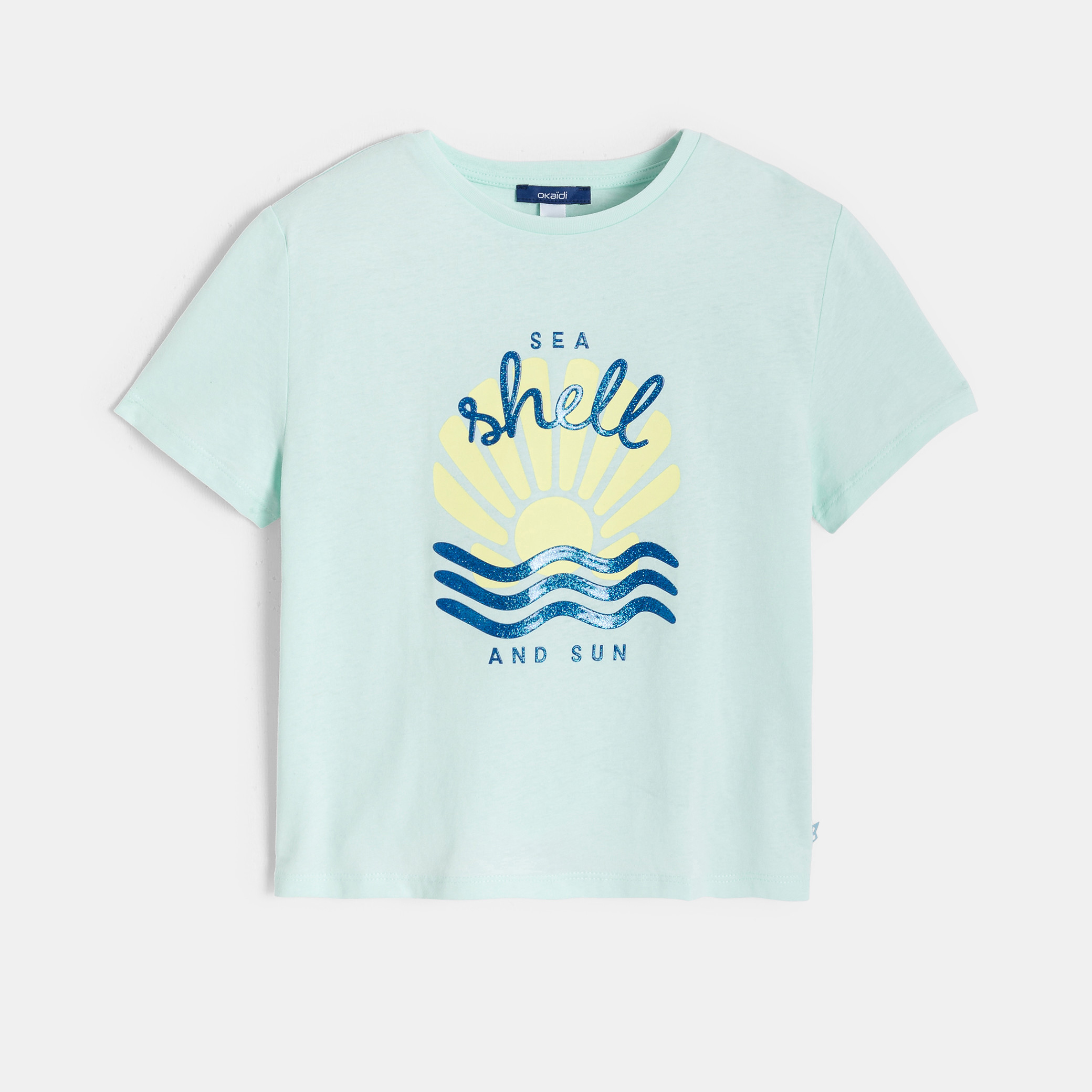 T-shirt blanc à motif manches courtes Fille - Vert aqua