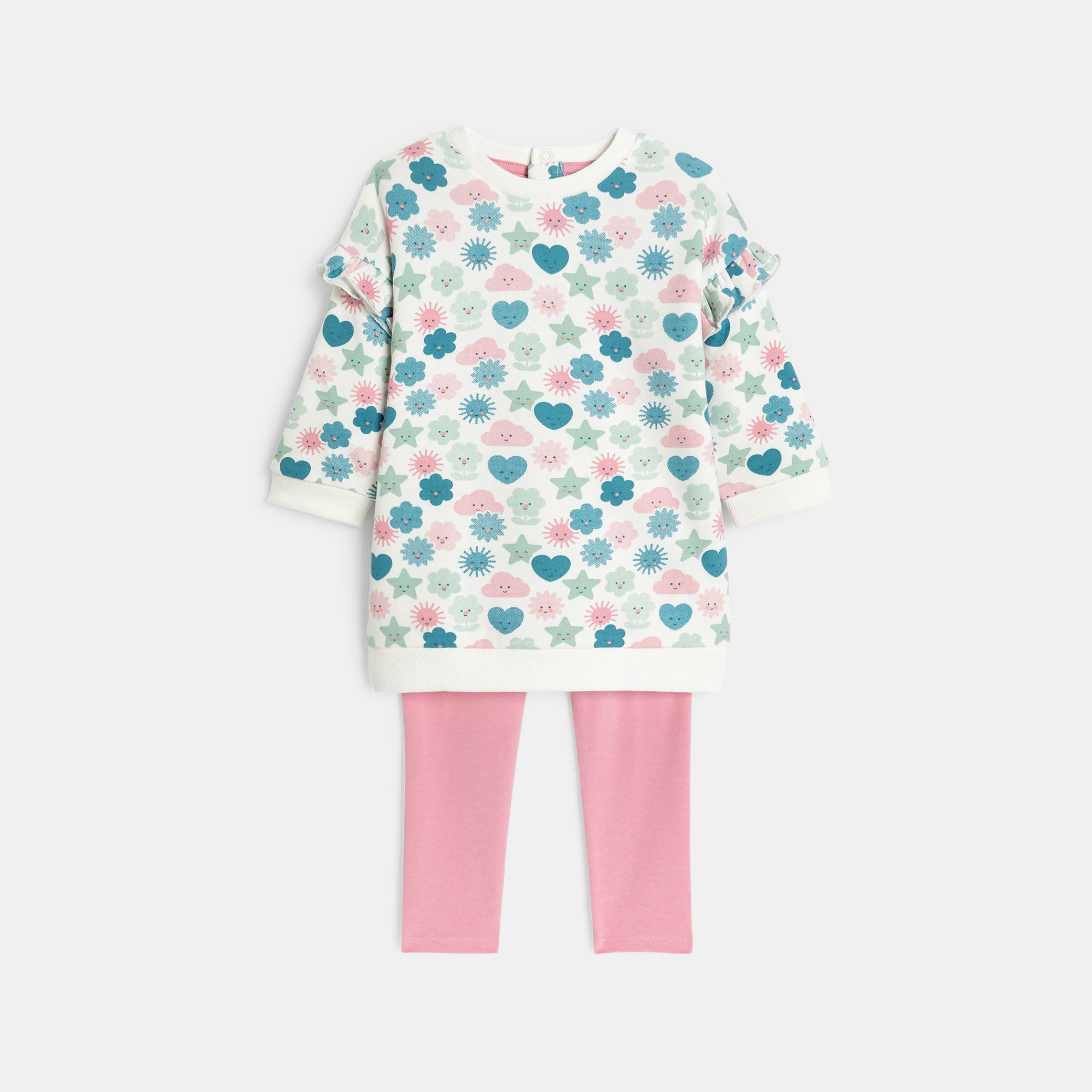 Ensemble sweat et legging bleu bébé fille - Imprimé rose