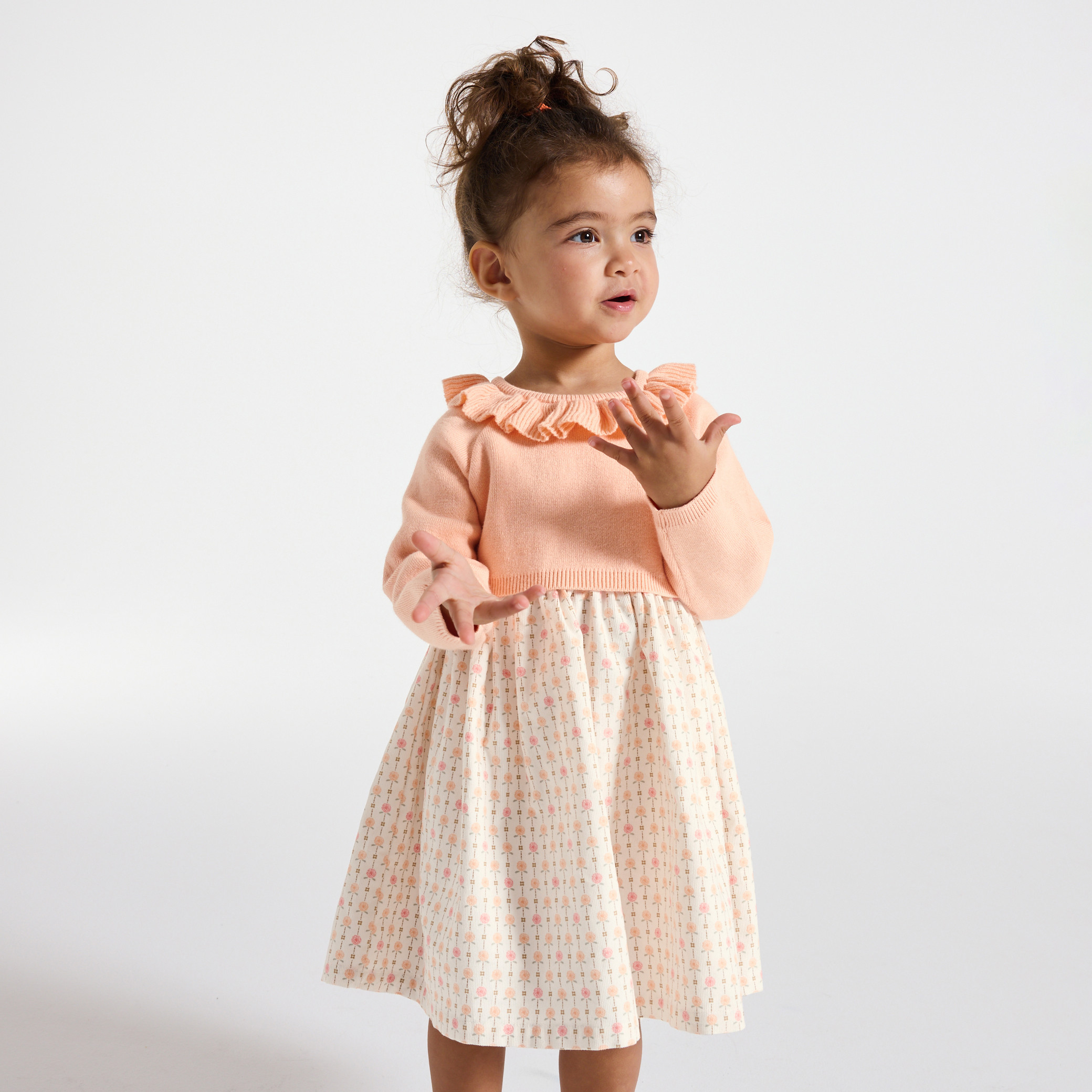Robe fleuri orange effet 2 en 1 bébé fille - Abricot