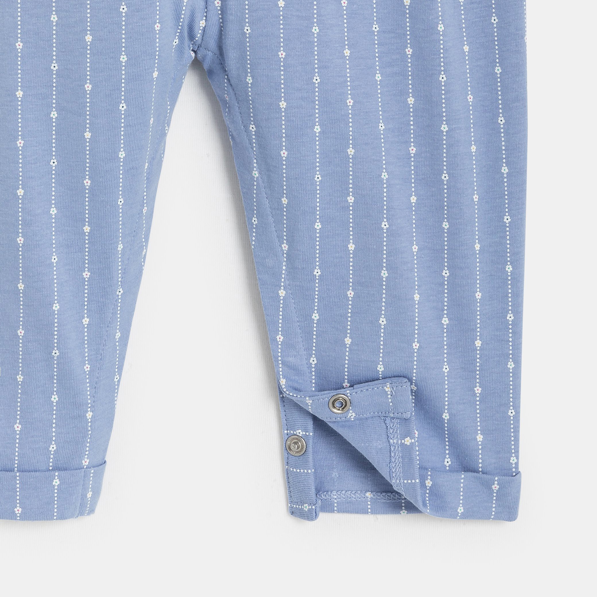 Combinaison longue fleurie bleu marine bébé fille - Rayures bleu