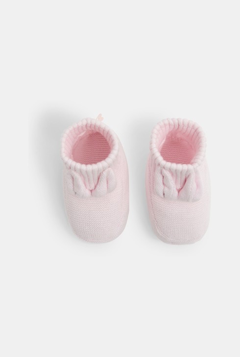 Chausson maille tricot lapin rose naissance 2