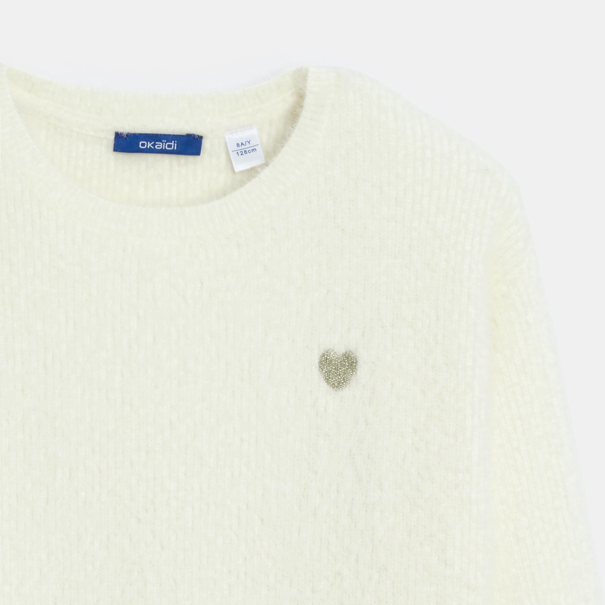 Pull côtelé moelleux écru Fille - Blanc écru