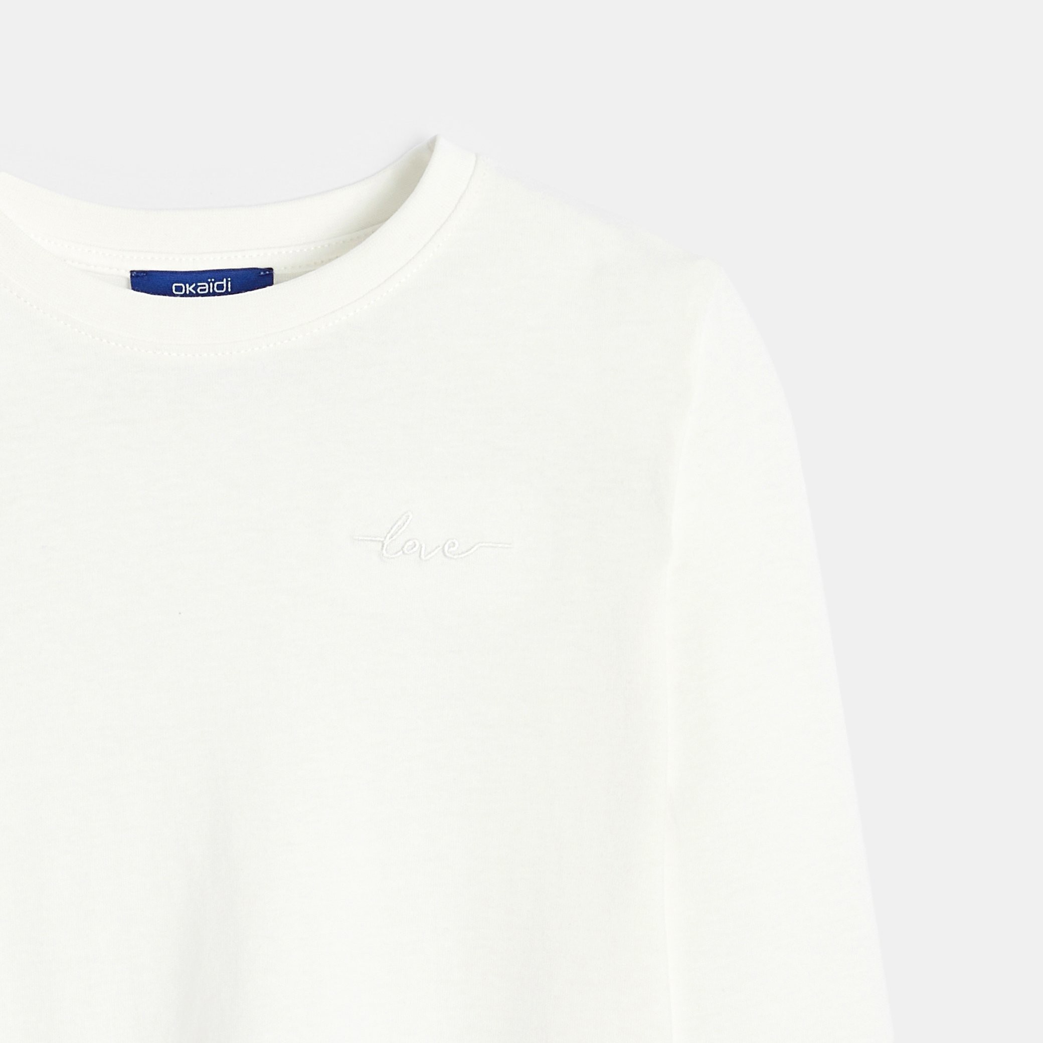 T-shirt manches longues marine garçon - Blanc écru