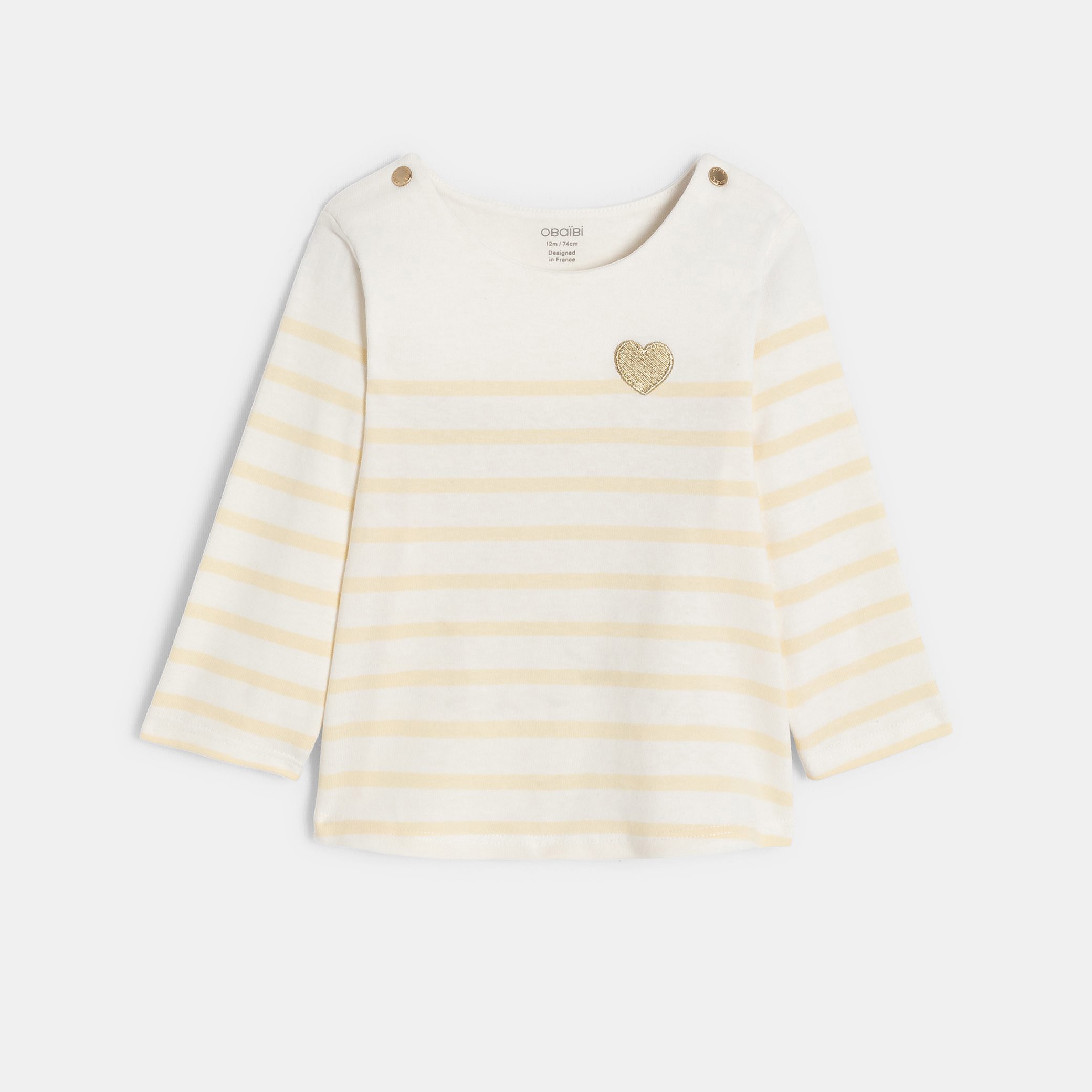 T-shirt rose rayé bébé fille - Rayures jaune