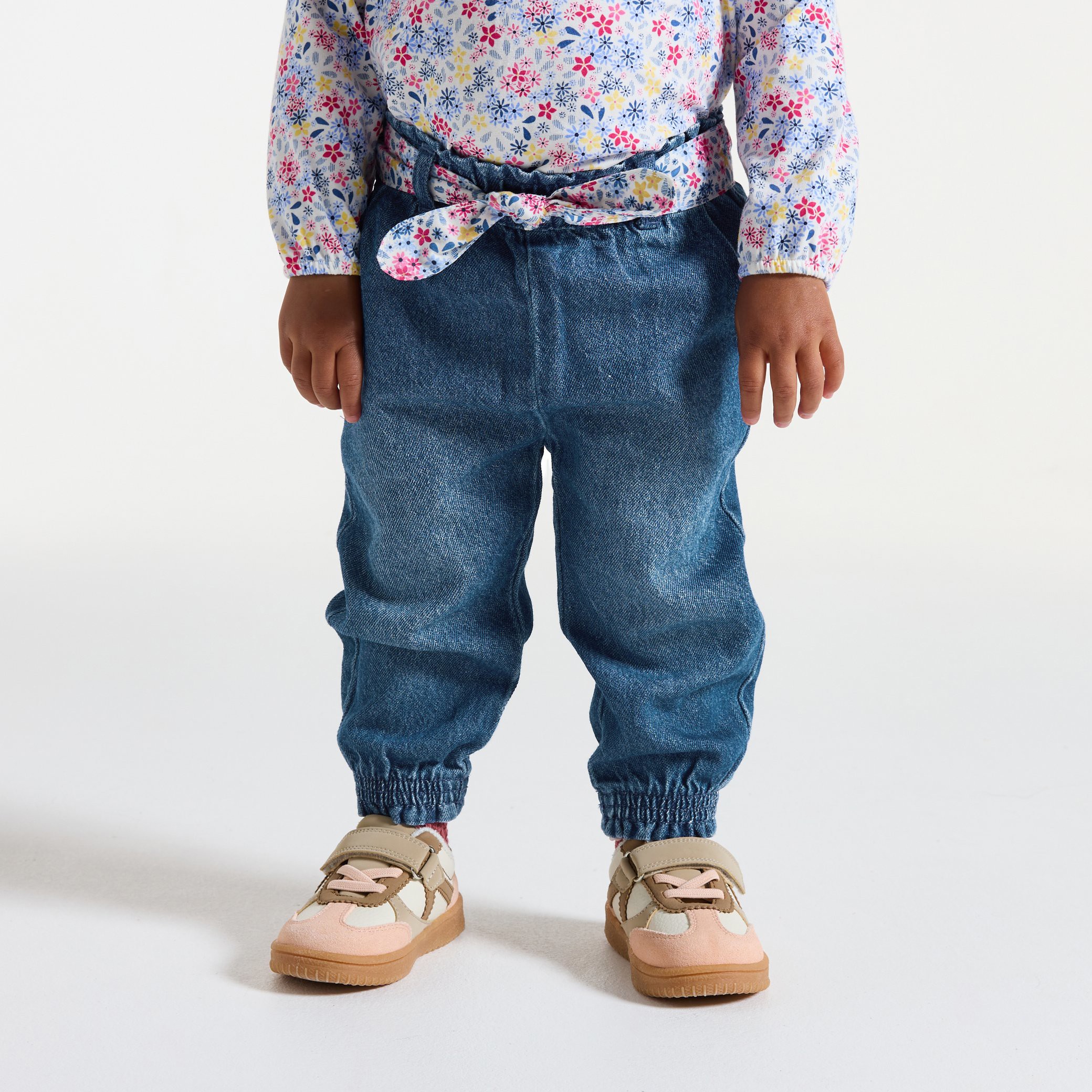 Pantalon marron ceinturé Fille - Denim bleu stone