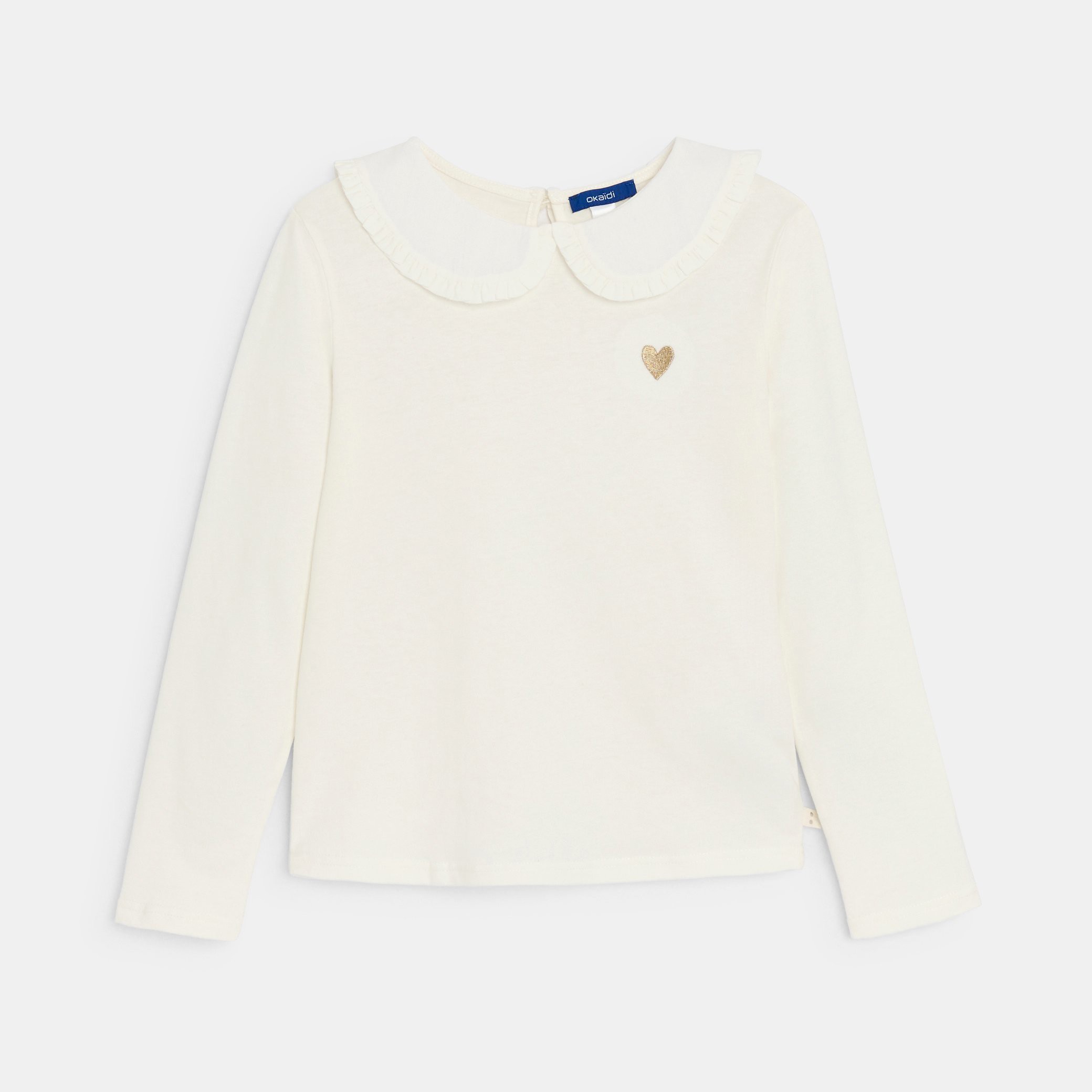 T-shirt manches longues col Claudine blanc Fille - Blanc écru