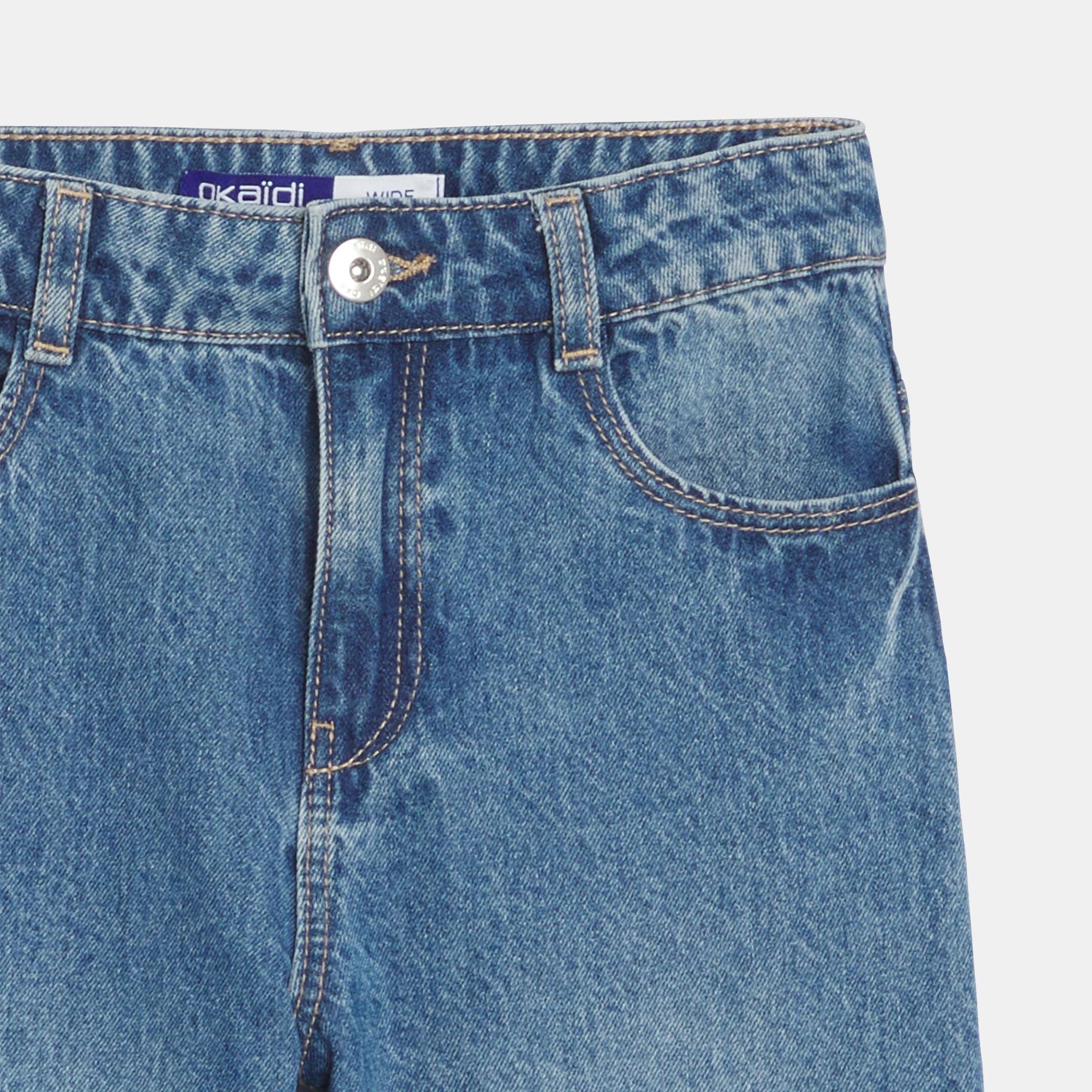 Jean large délavé bleu clair Fille - Denim bleu stone