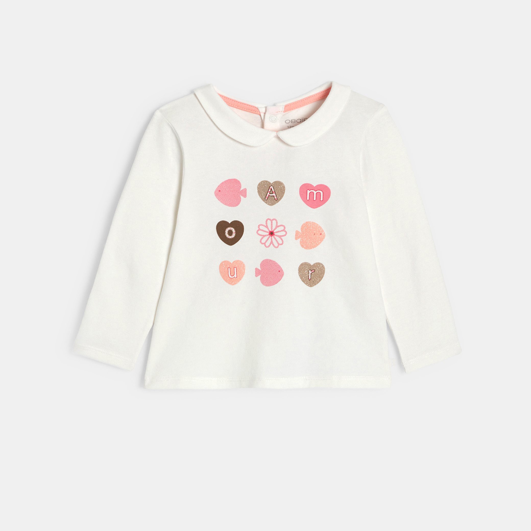 T-shirt col claudine blanc bébé fille - Imprimé orange