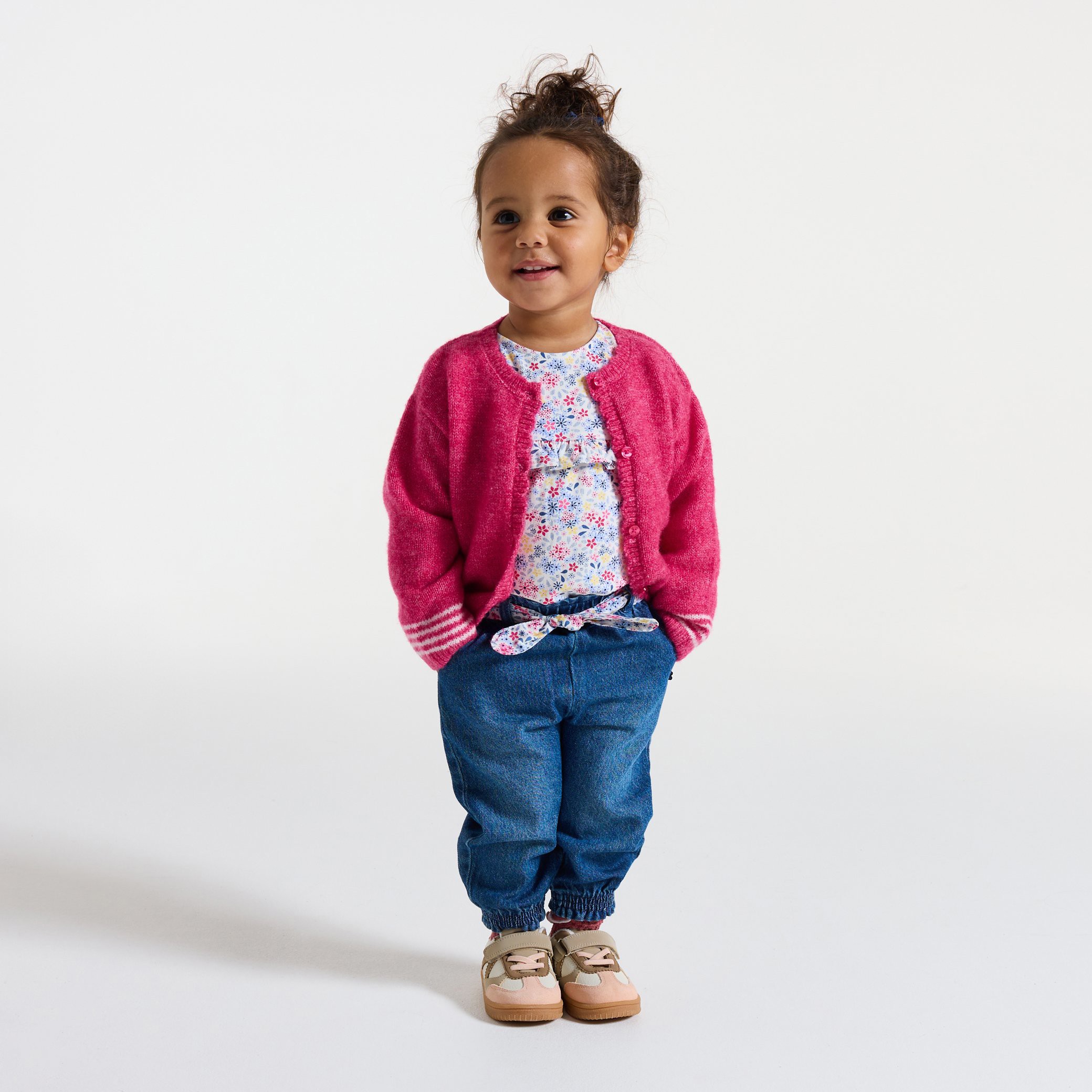 Gilet blanc en maille bébé fille - Rose feu