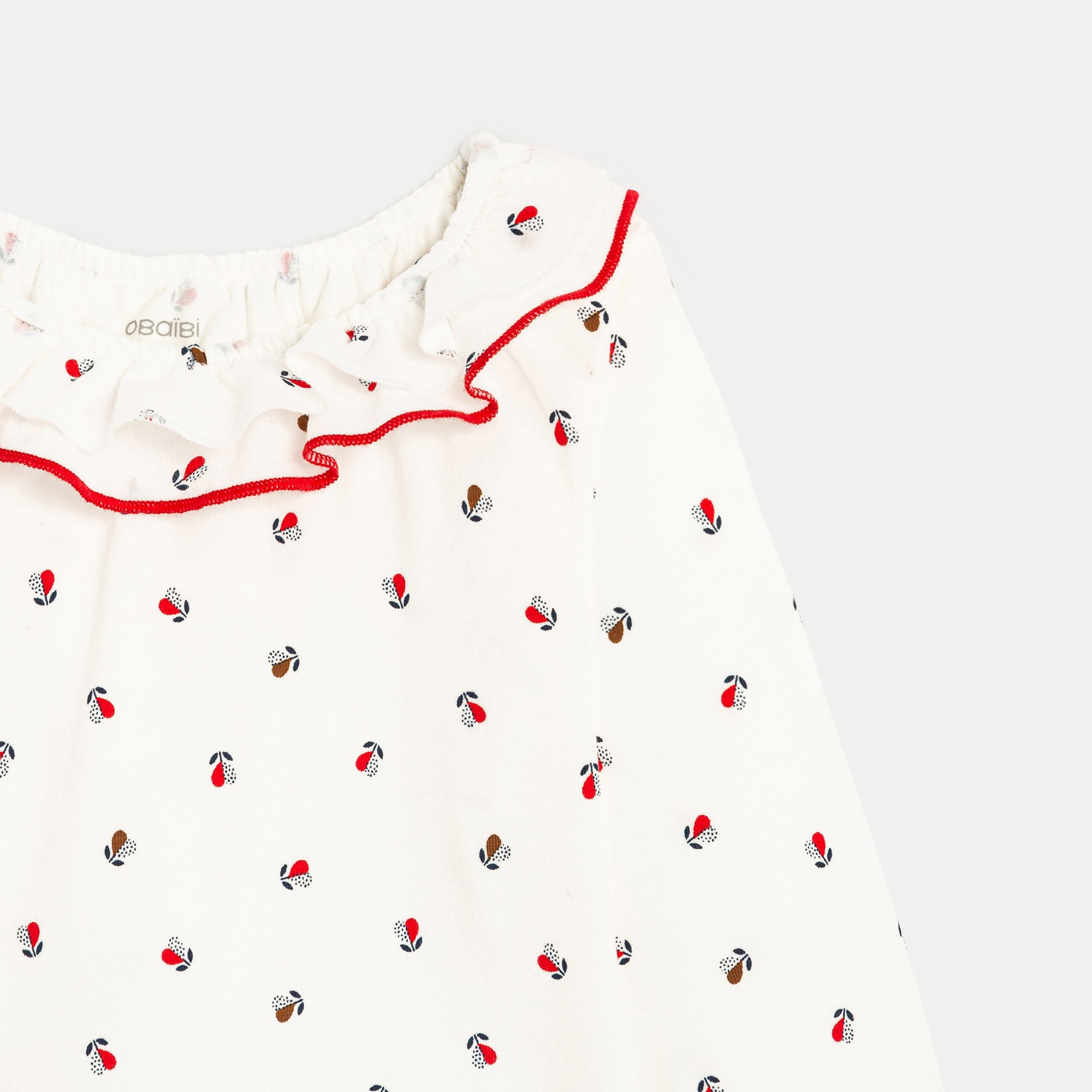T-shirt col volanté blanc bébé fille - Imprimé rouge
