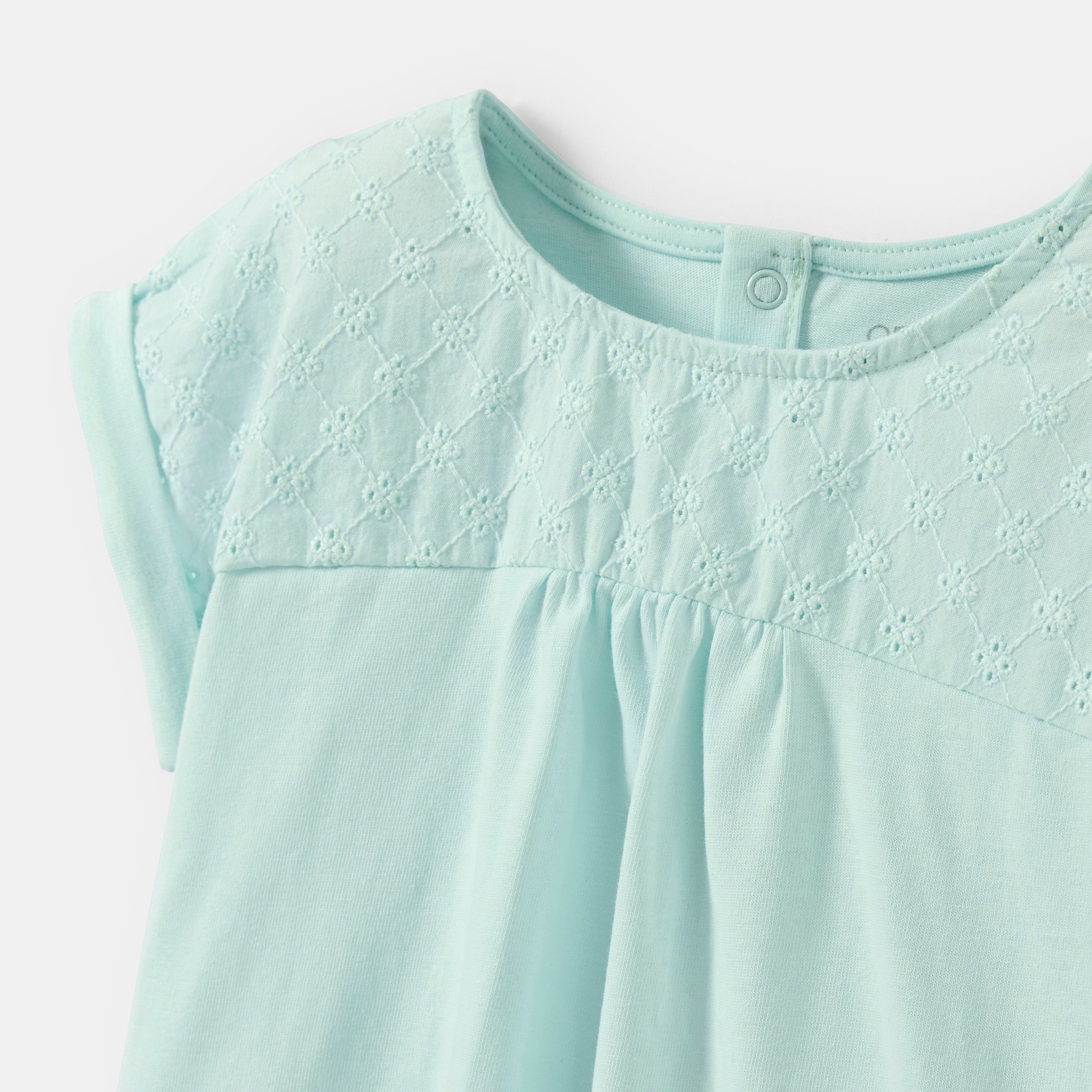 T-shirt bi-matière broderie anglaise violet bébé fille - Vert aqua