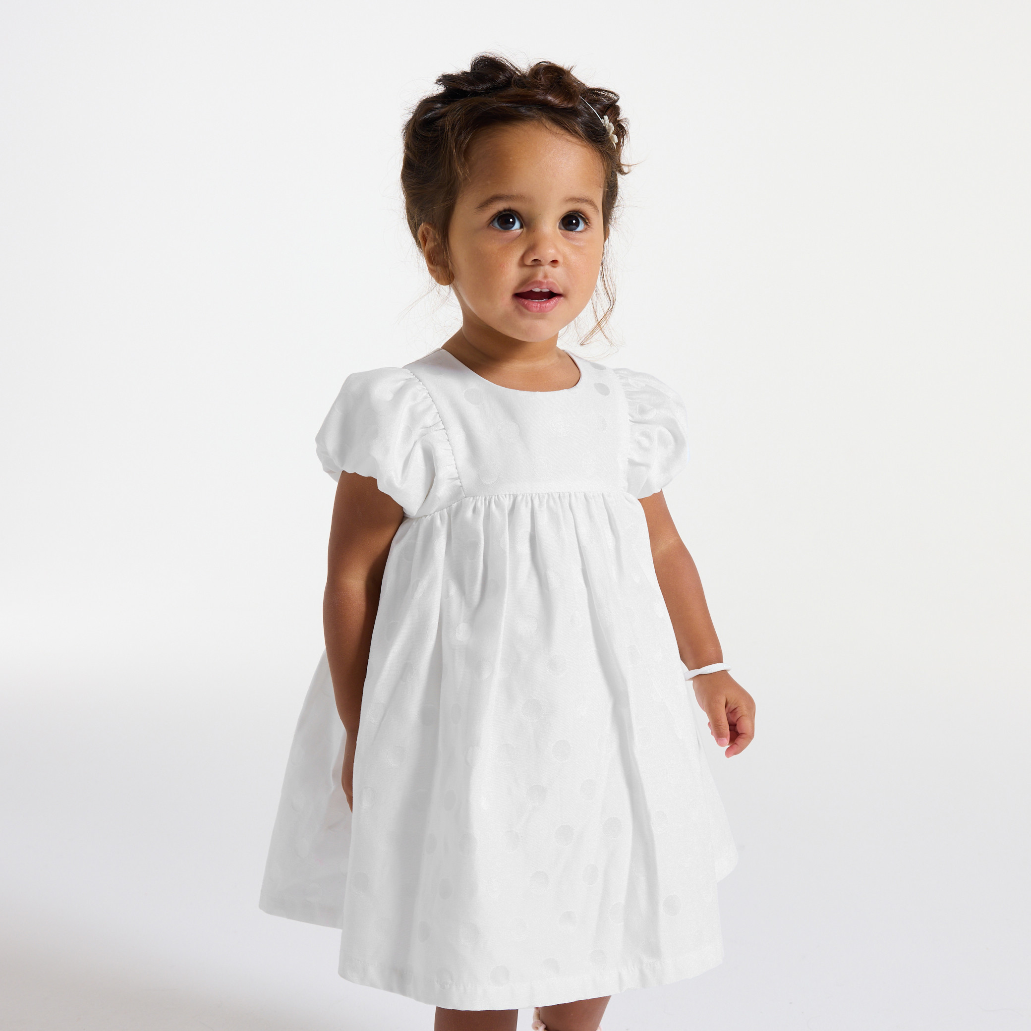 Robe blanche à pois bébé fille - Blanc