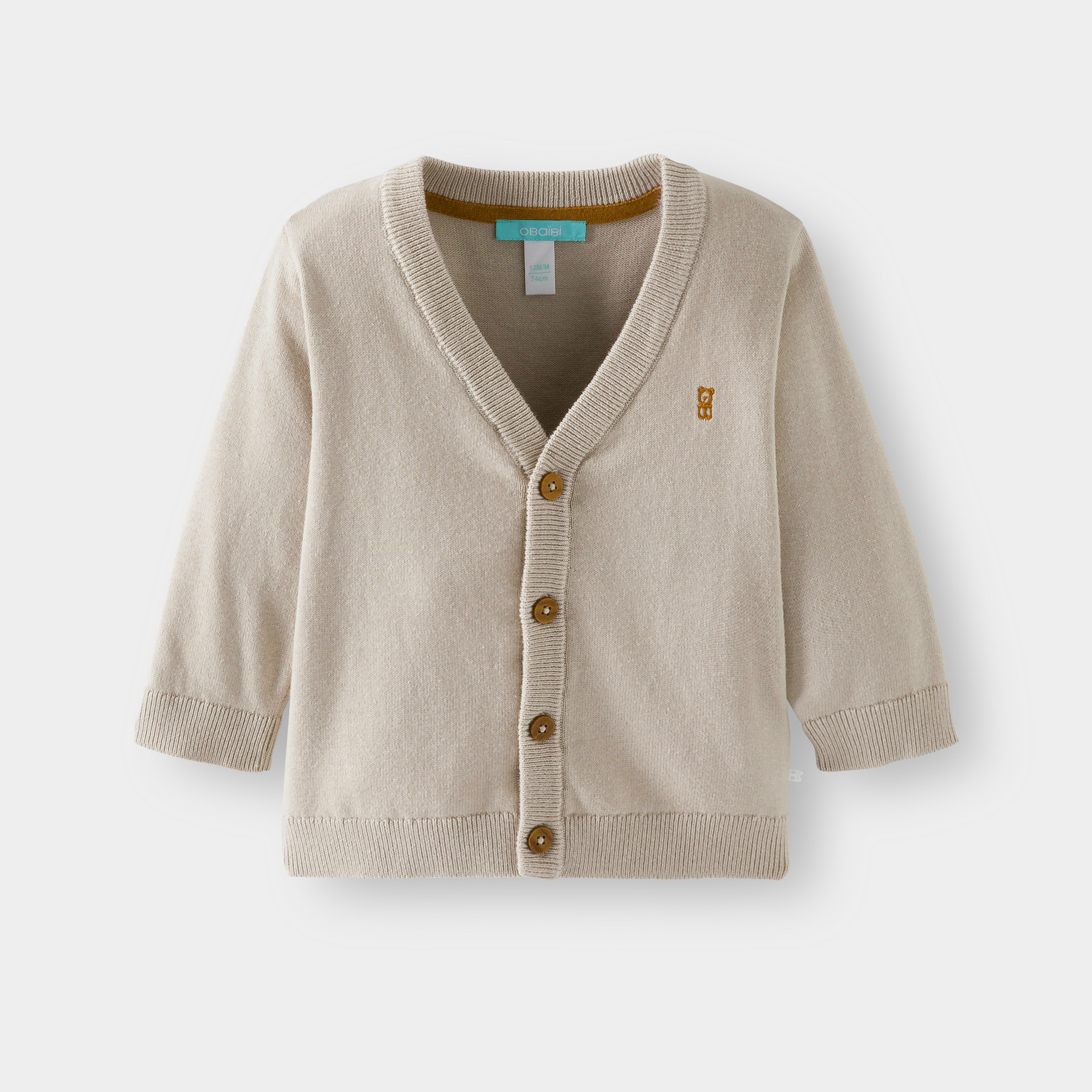 Gilet maille tricot col V beige bébé garçon - Beige Tres Clair