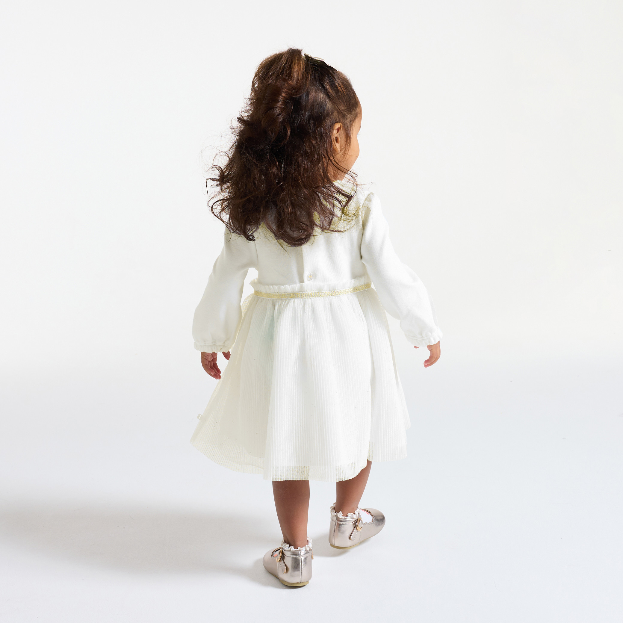 Robe chic bi-matière blanche bébé fille - Blanc