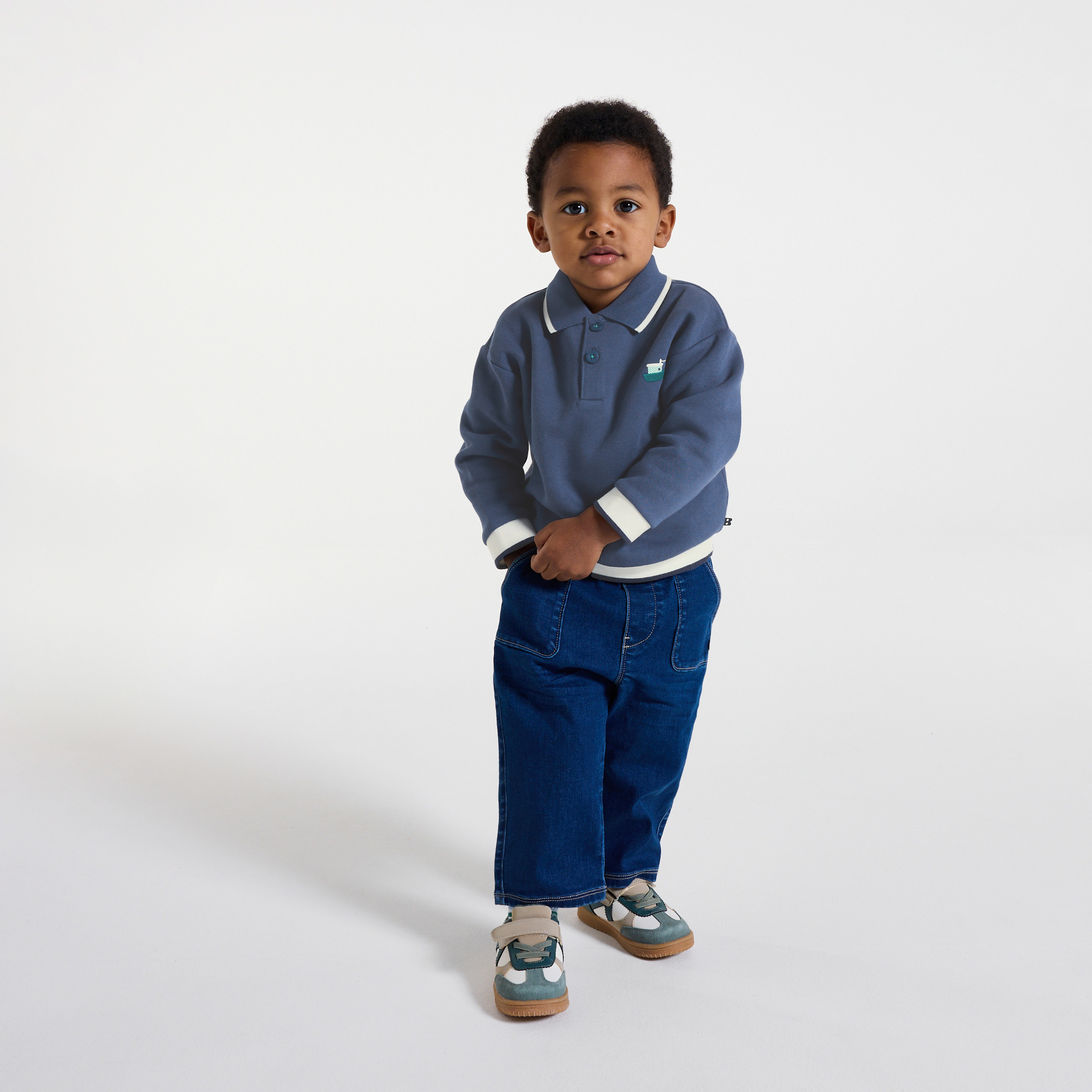 Sweat bleu à col polo bébé garçon - Bleu Encre
