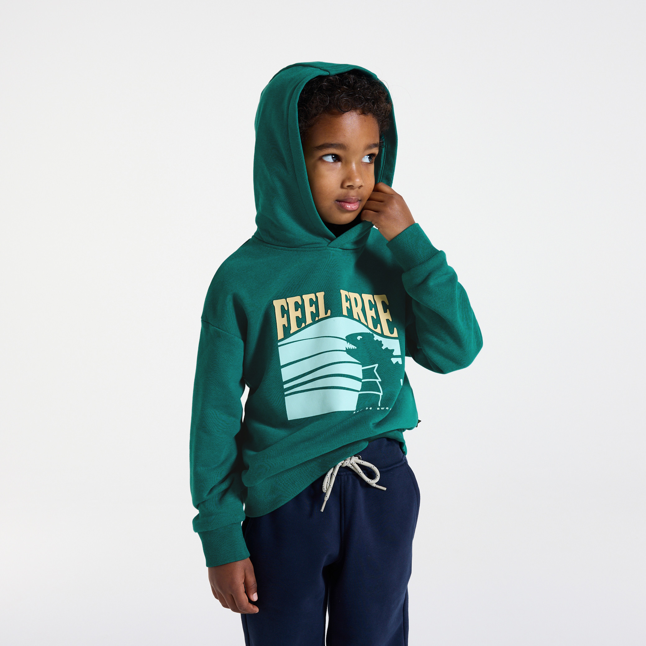Sweat à capuche molleton bleu garçon - Vert billard