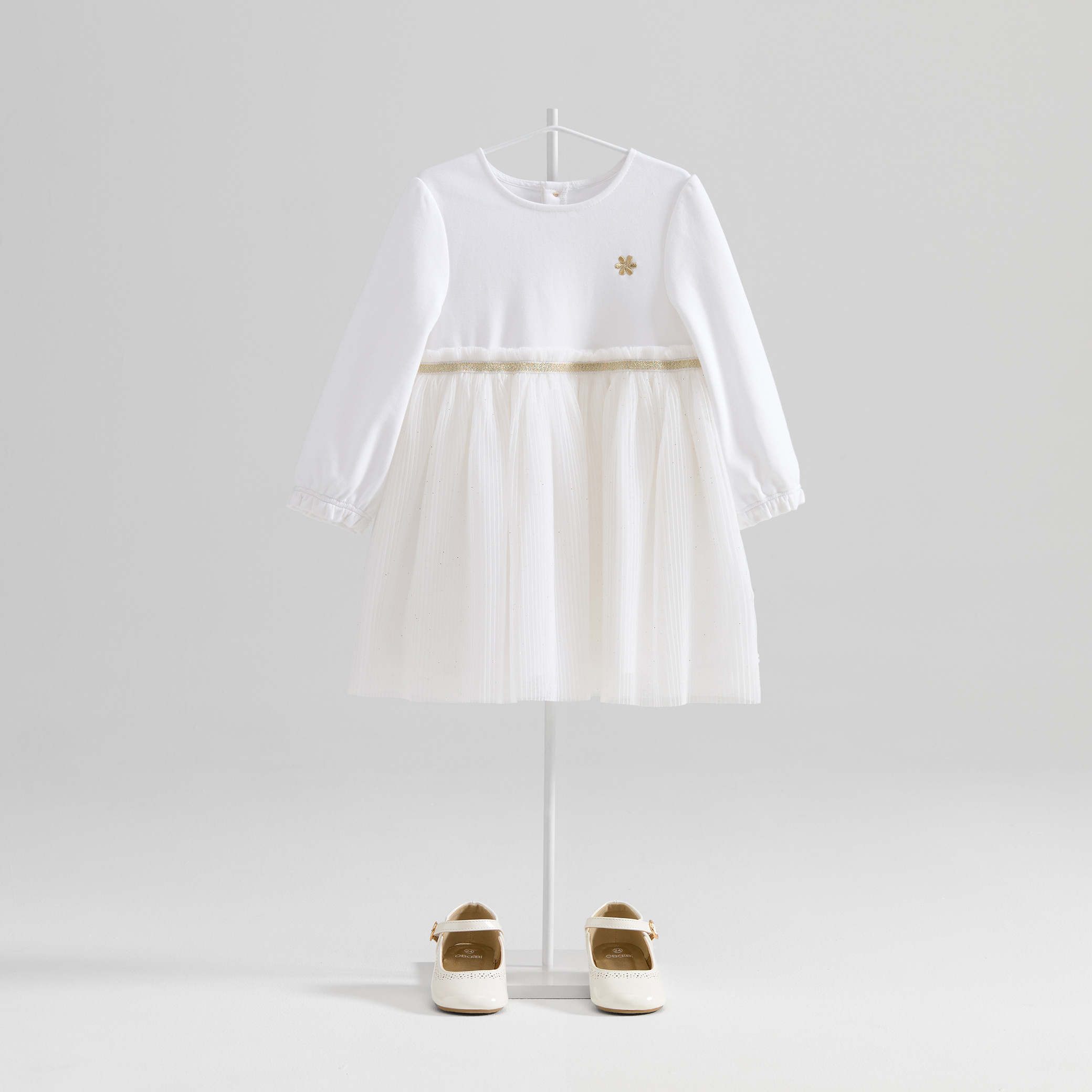 Robe chic bi-matière blanche bébé fille - Blanc