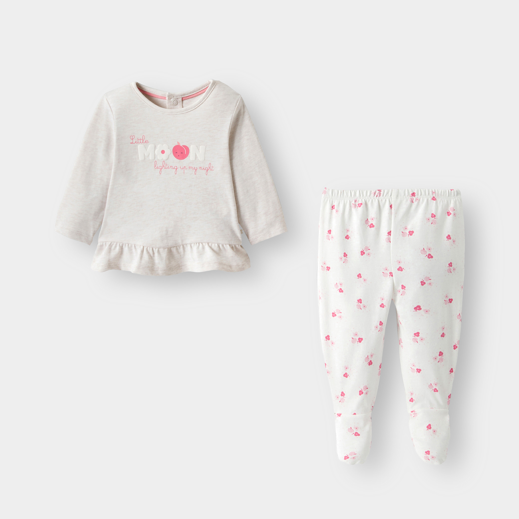 Pyjama fleuri beige bébé fille - Beige chiné