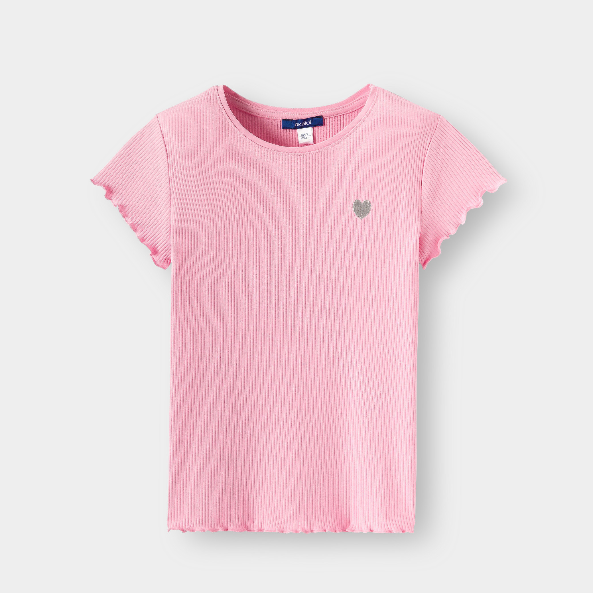 T-shirt maille côtelée rose fille - Rose malabar