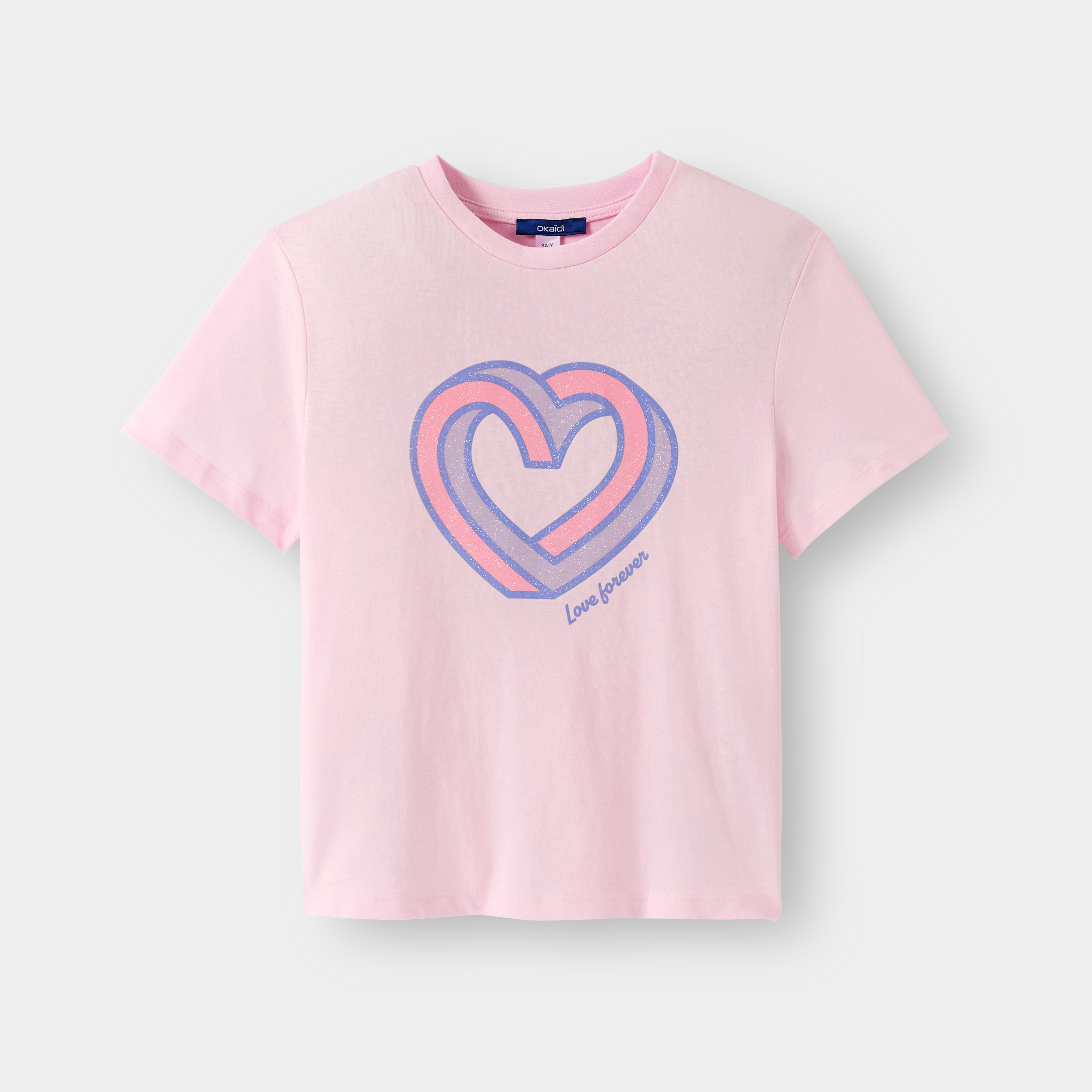 T-shirt coeur jaune fille - Rose orchidée